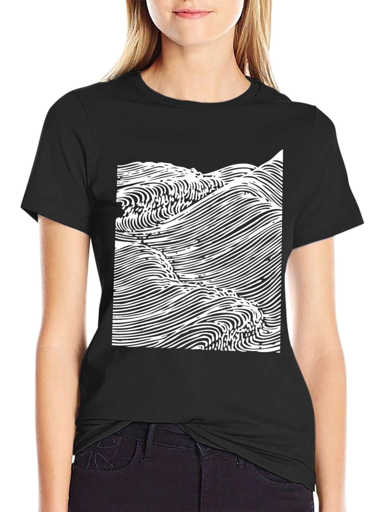 Abstract Wave Graphic Tee - Black