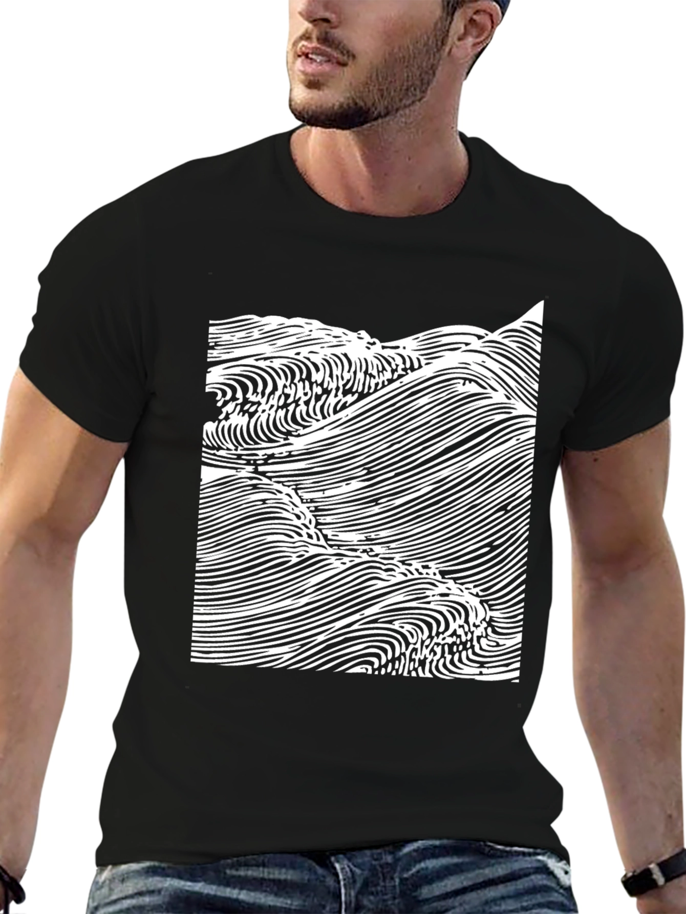 Abstract Wave Graphic Tee - Black