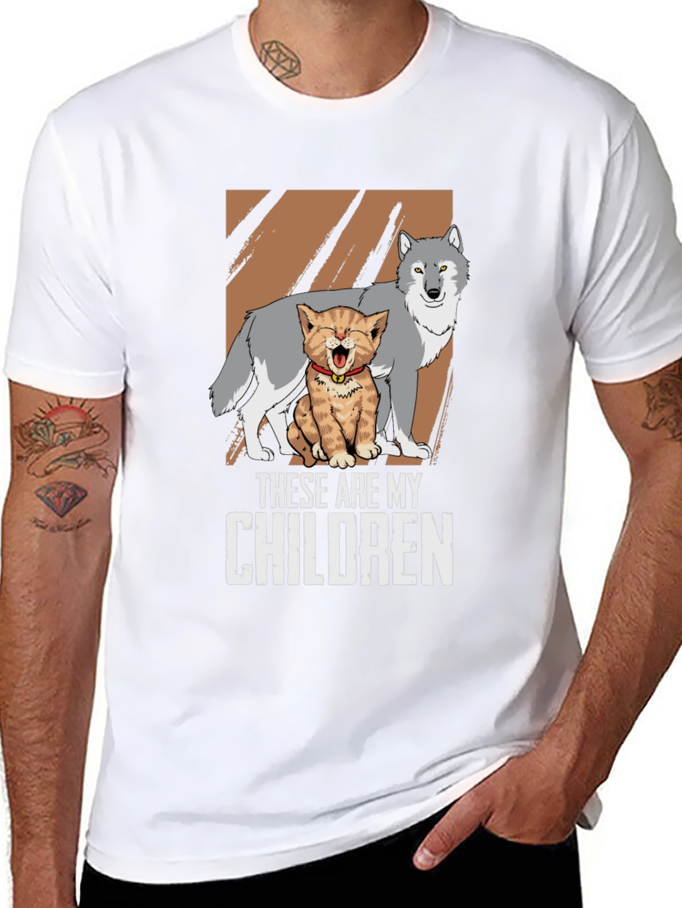 These Are My Children T-Shirt Wolf and Kitten Design