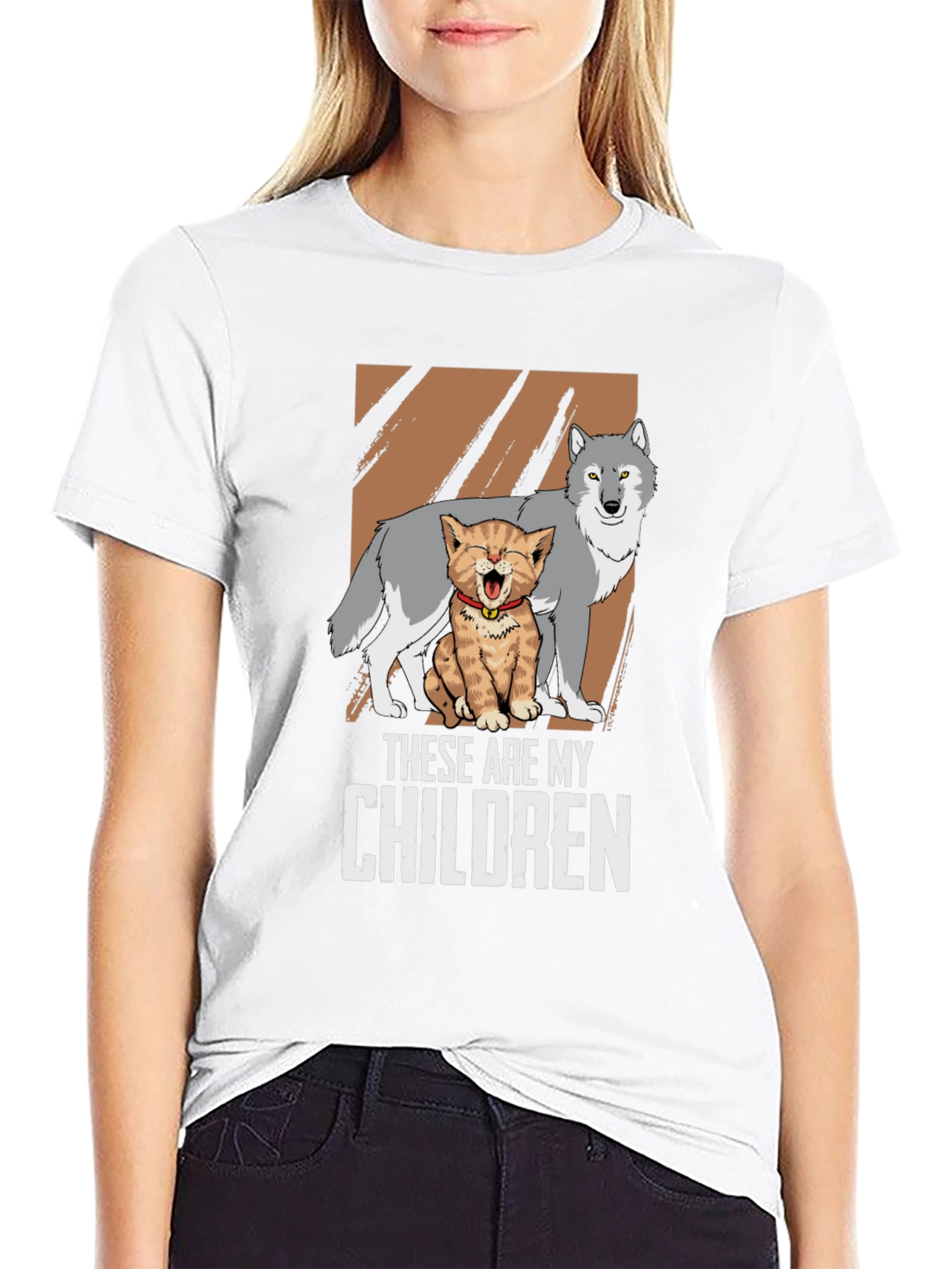 These Are My Children T-Shirt Wolf and Kitten Design