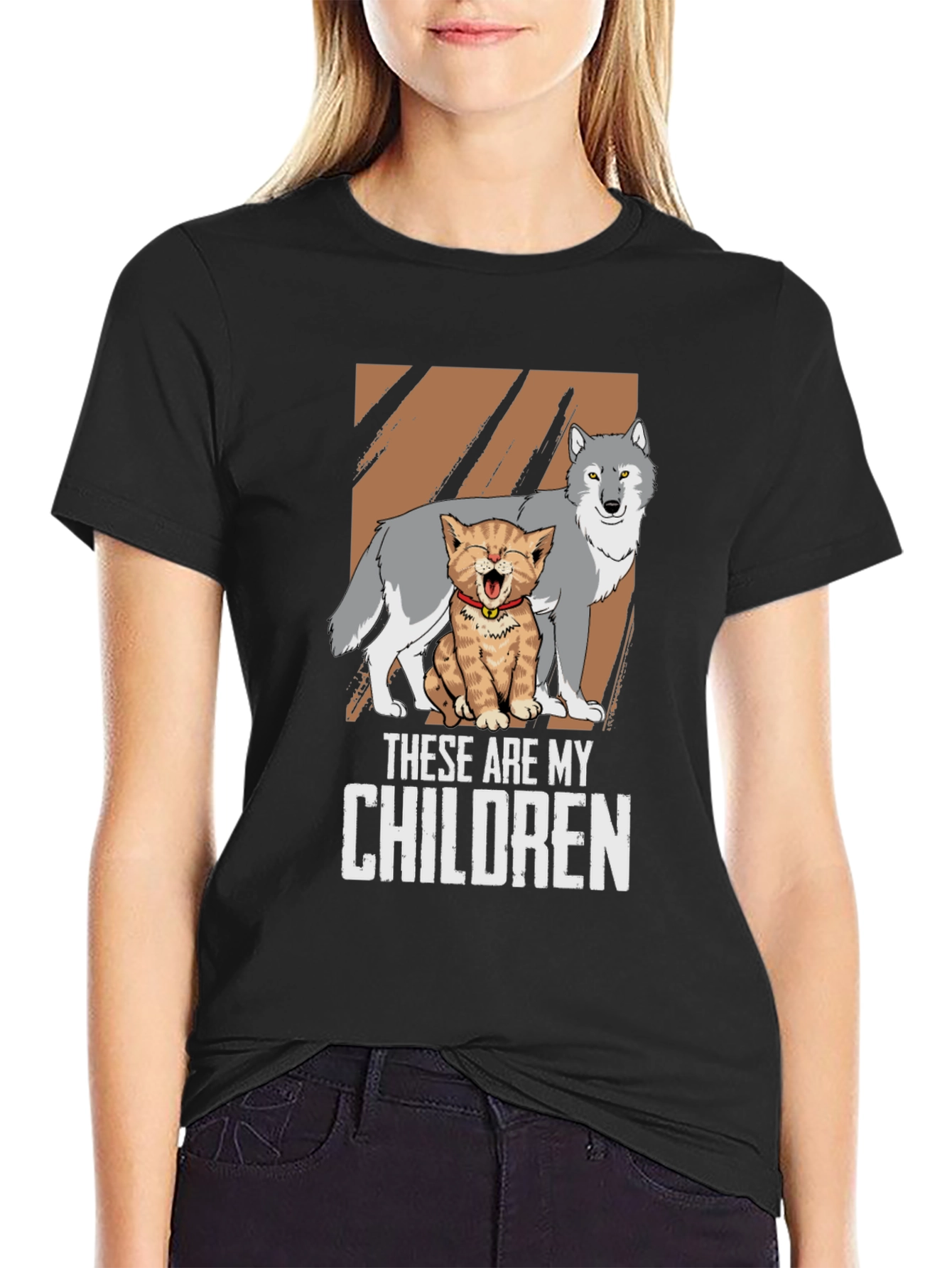These Are My Children T-Shirt Wolf and Kitten Design
