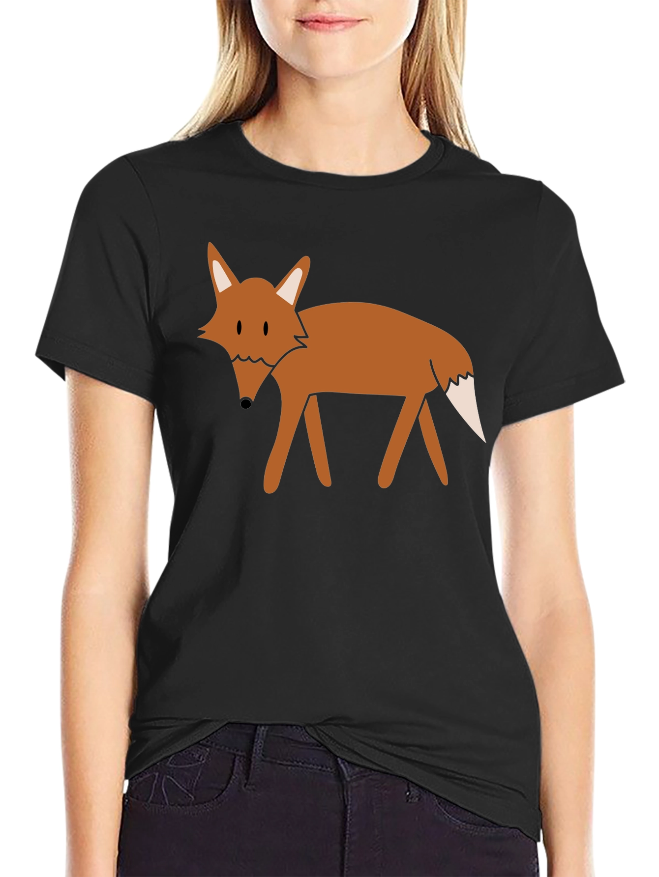 Black T-Shirt with Cartoon Fox Graphic