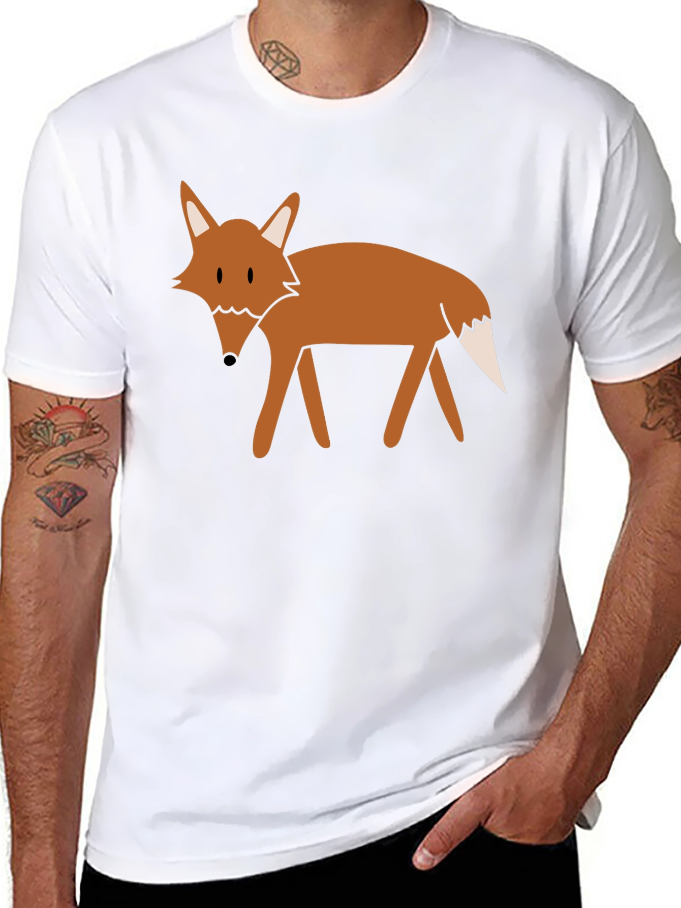 Black T-Shirt with Cartoon Fox Graphic