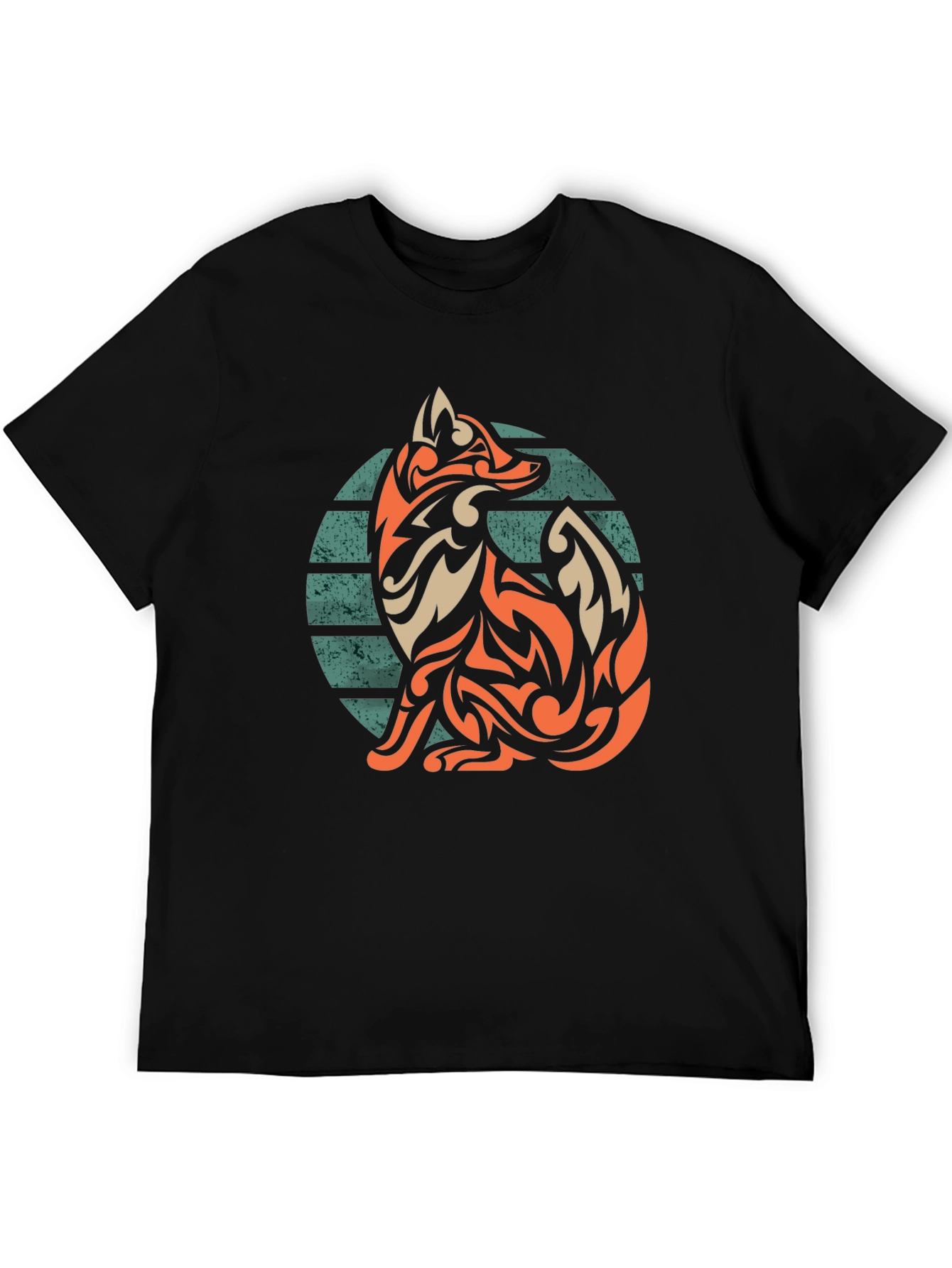 Tribal Fox Graphic Tee - Stylish Mens Black T-Shirt