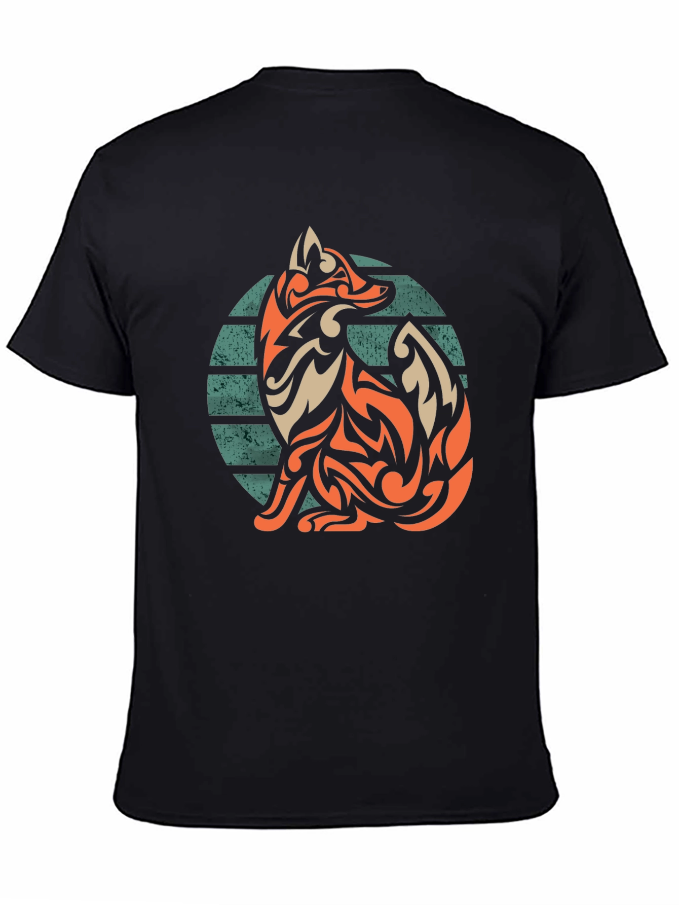 Tribal Fox Graphic Tee - Stylish Mens Black T-Shirt
