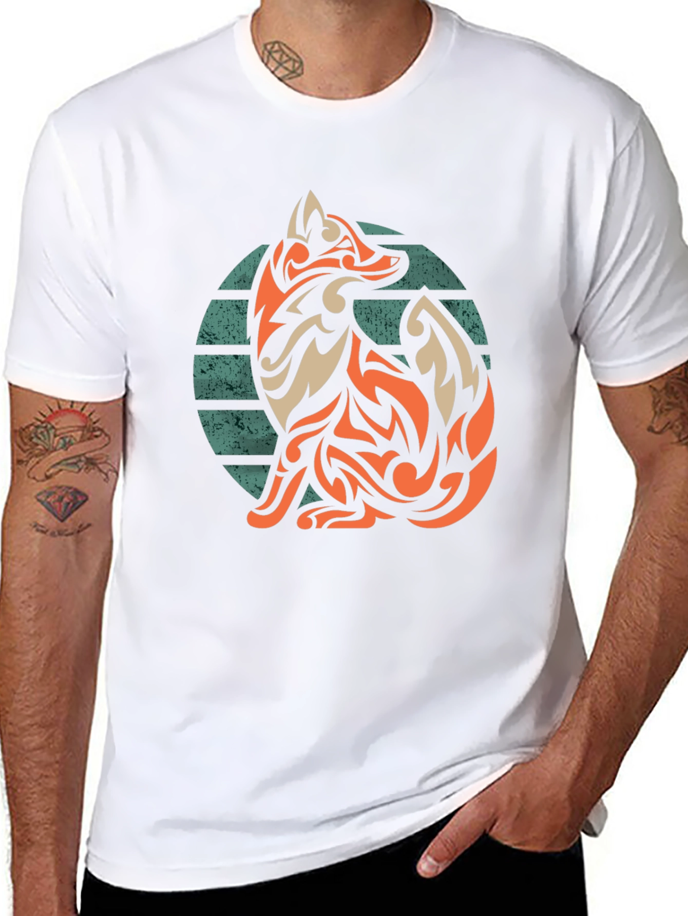 Tribal Fox Graphic Tee - Stylish Mens Black T-Shirt