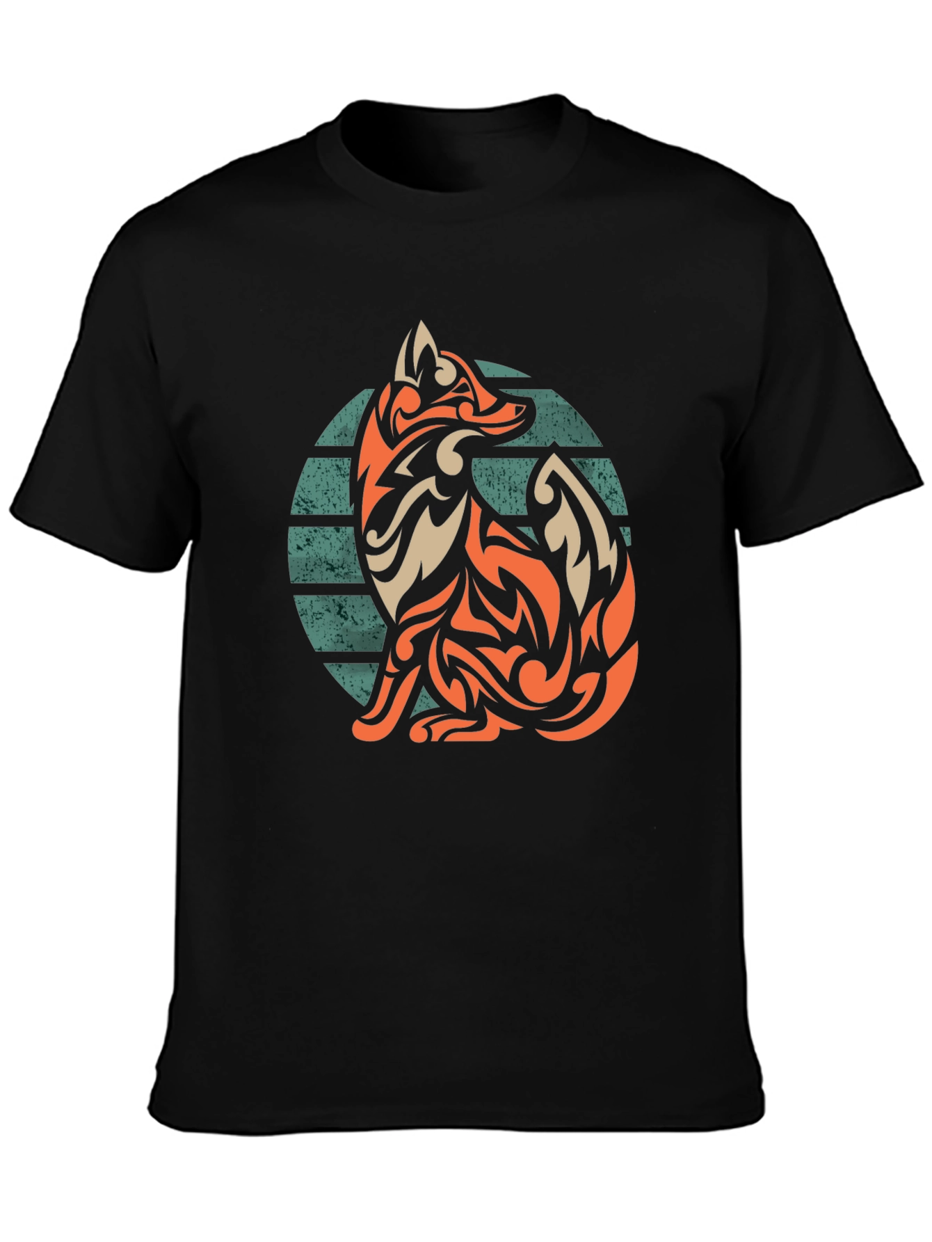 Tribal Fox Graphic Tee - Stylish Mens Black T-Shirt