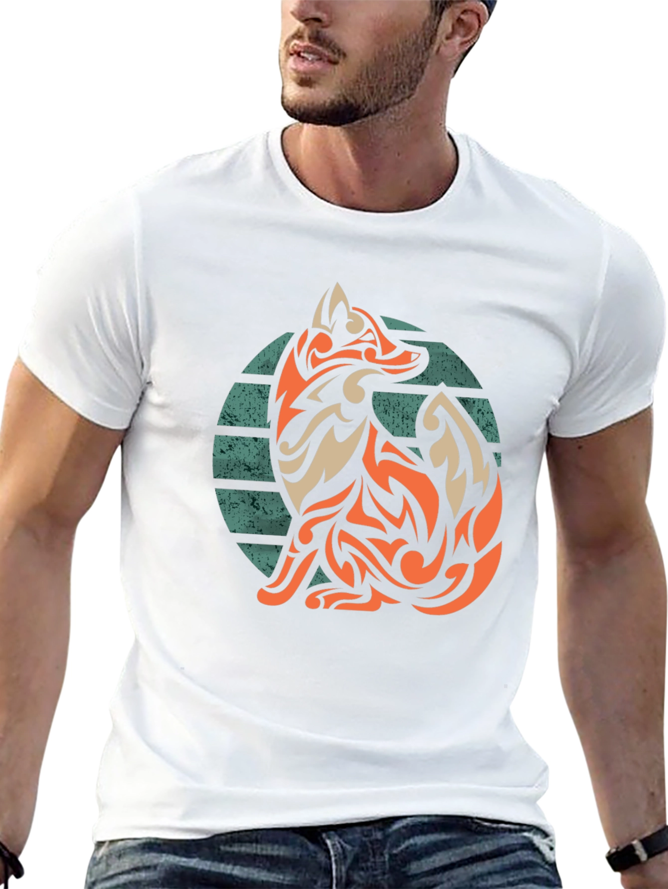 Tribal Fox Graphic Tee - Stylish Mens Black T-Shirt