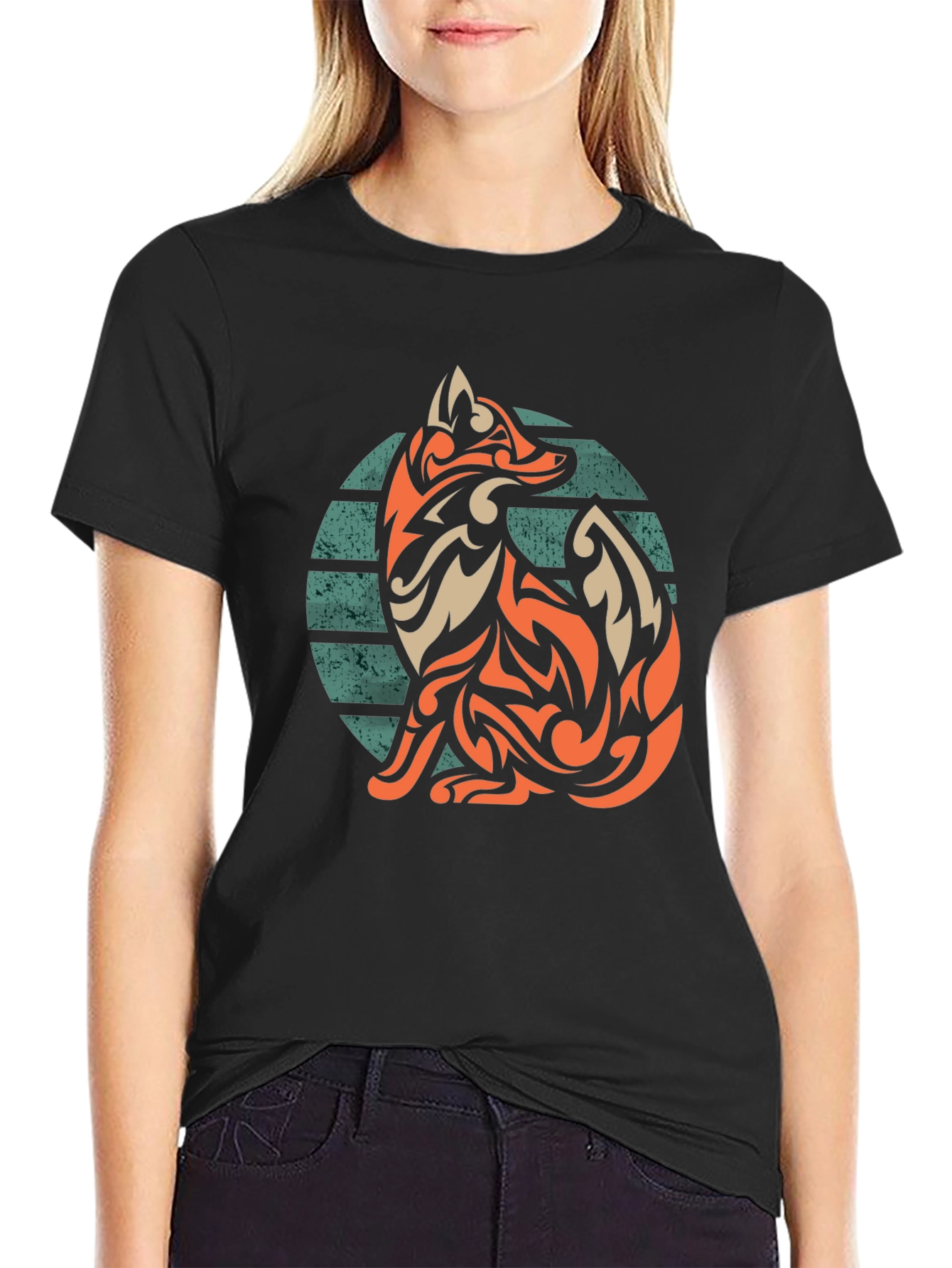 Tribal Fox Graphic Tee - Stylish Mens Black T-Shirt