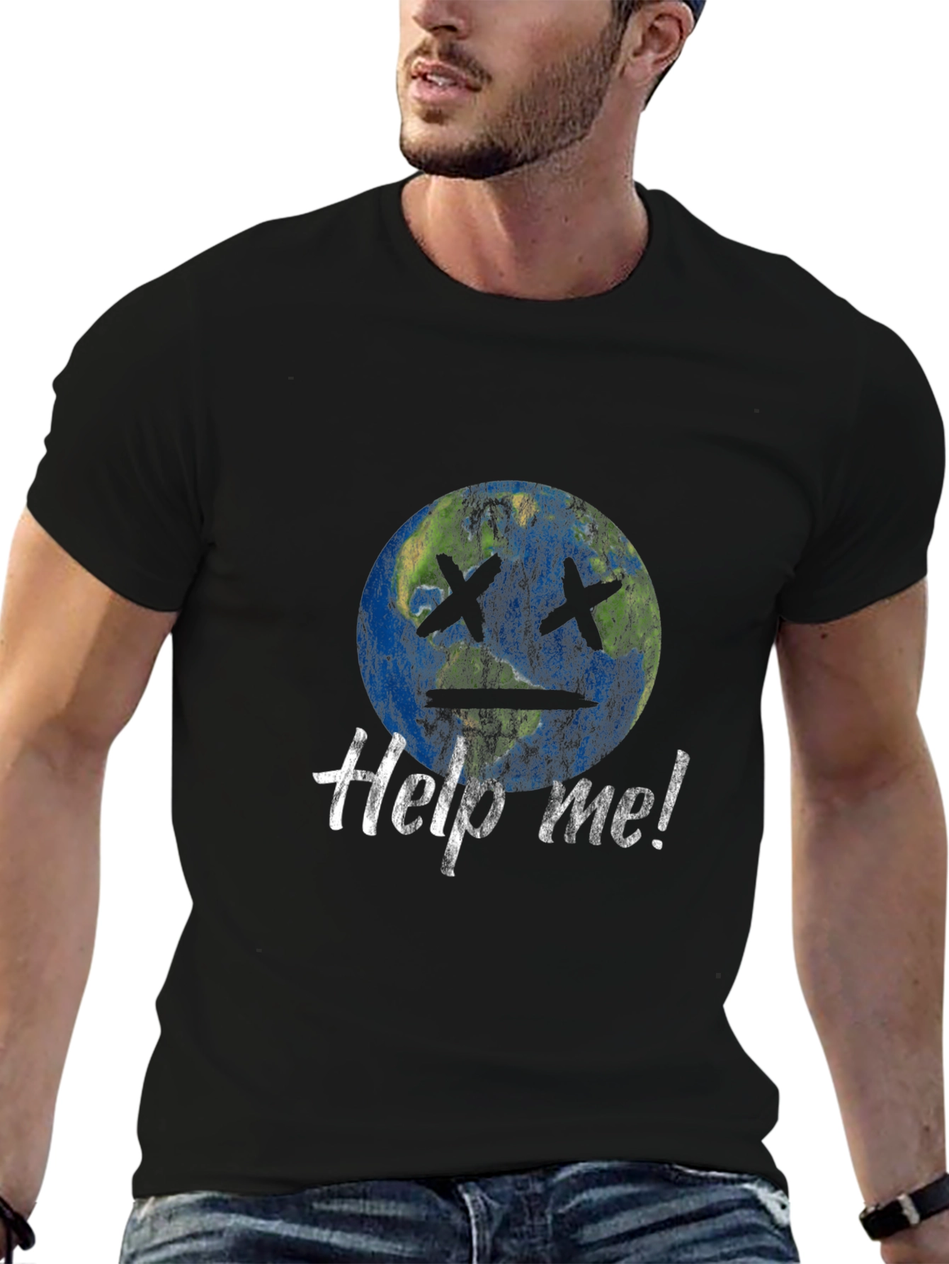 Earth Help Me! Graphic Print Black T-Shirt