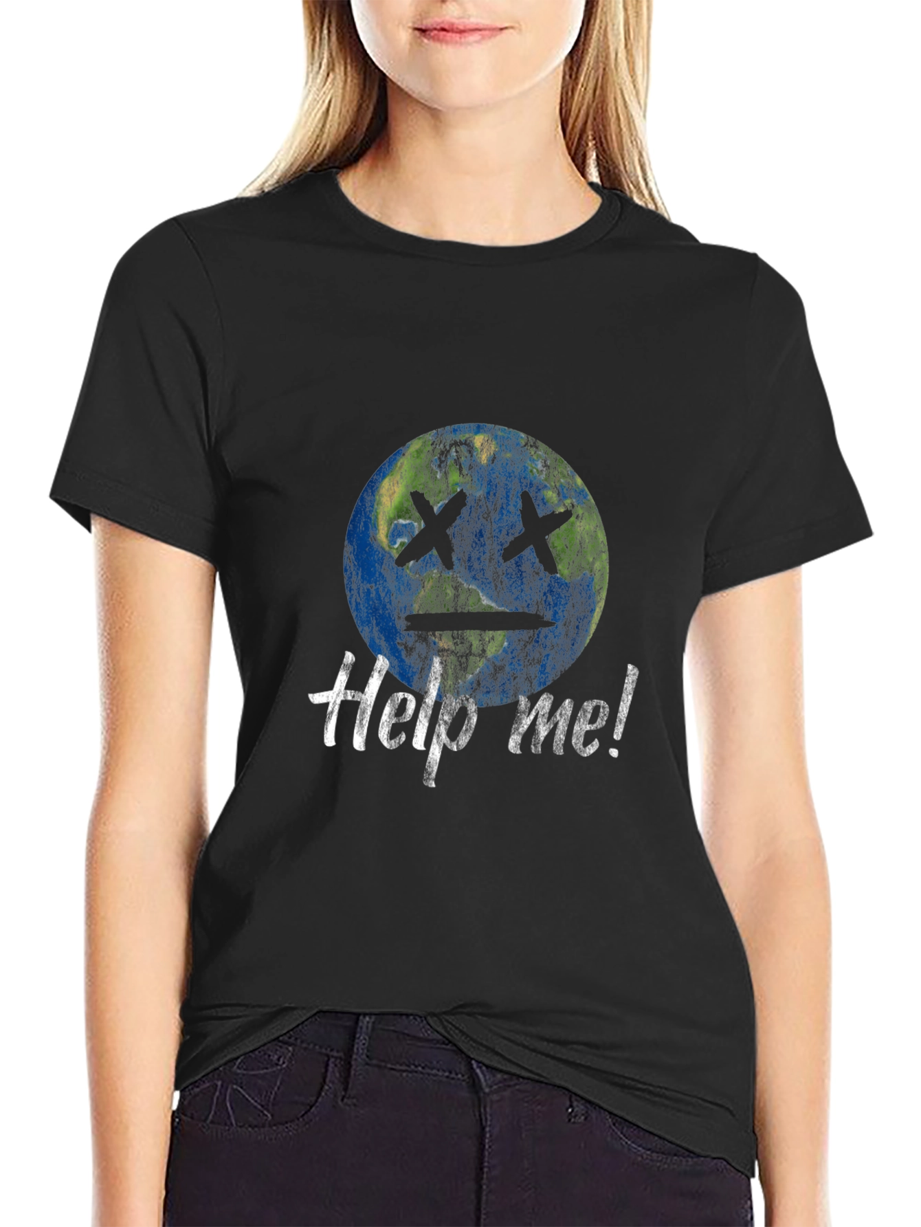 Earth Help Me! Graphic Print Black T-Shirt