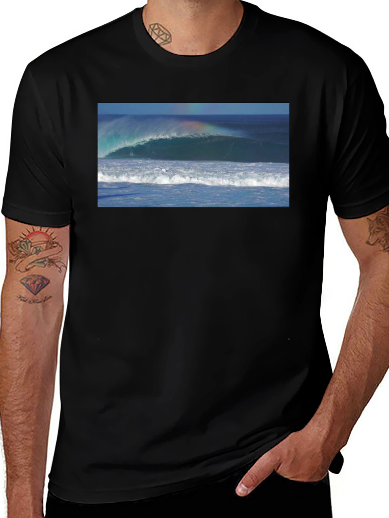 Ocean Wave Graphic Black T-Shirt