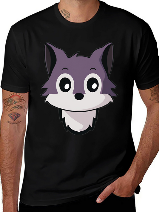 Cute Wolf Cartoon T-Shirt - Black Crew Neck
