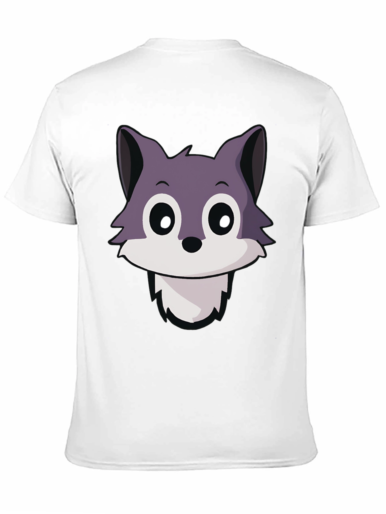 Cute Wolf Cartoon T-Shirt - Black Crew Neck