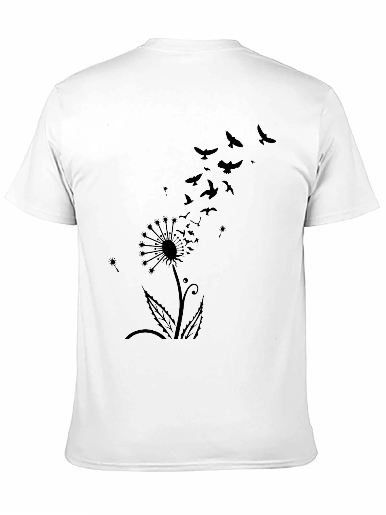 Mens Black Dandelion Bird Graphic Tee