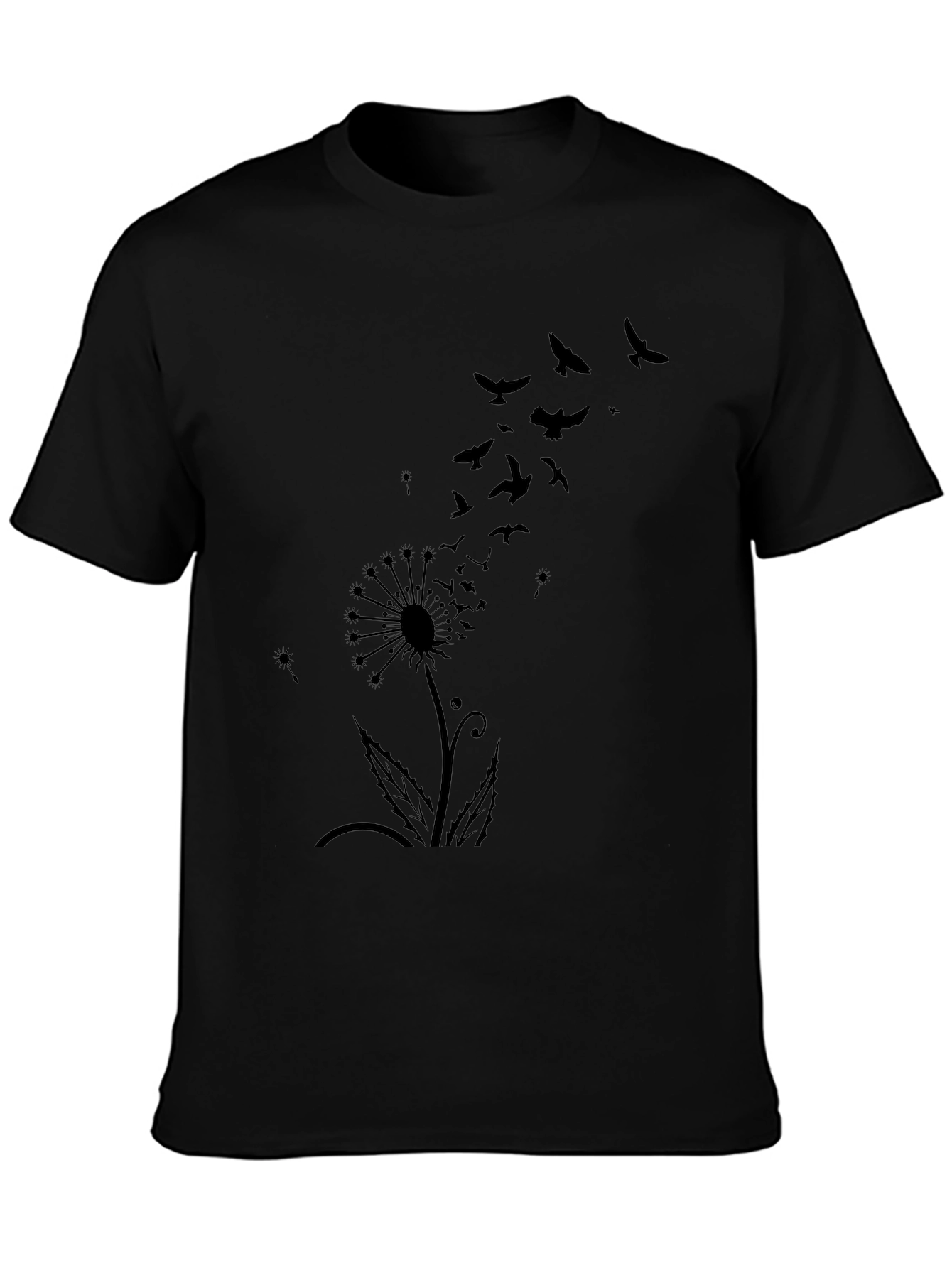 Mens Black Dandelion Bird Graphic Tee