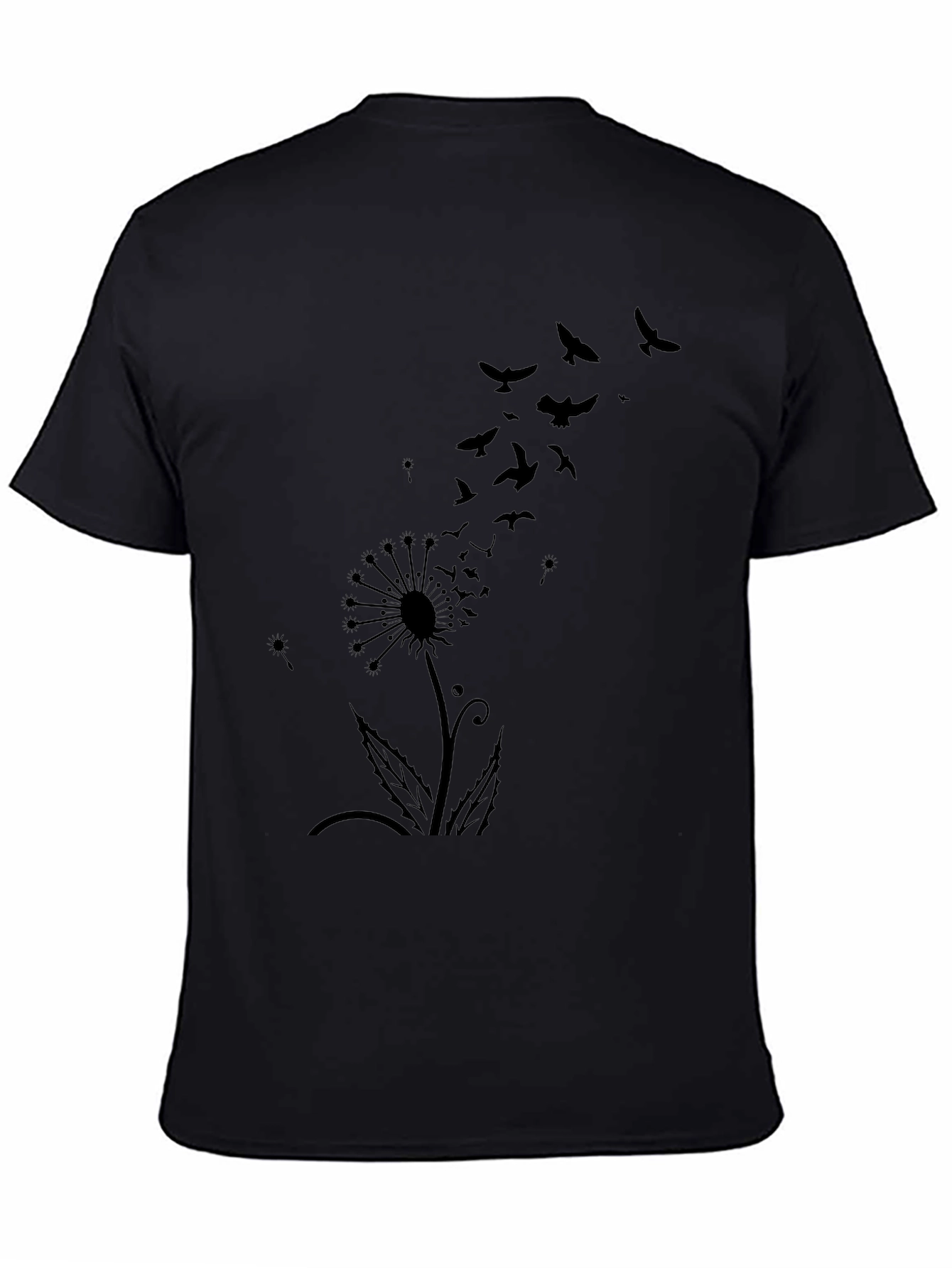 Mens Black Dandelion Bird Graphic Tee