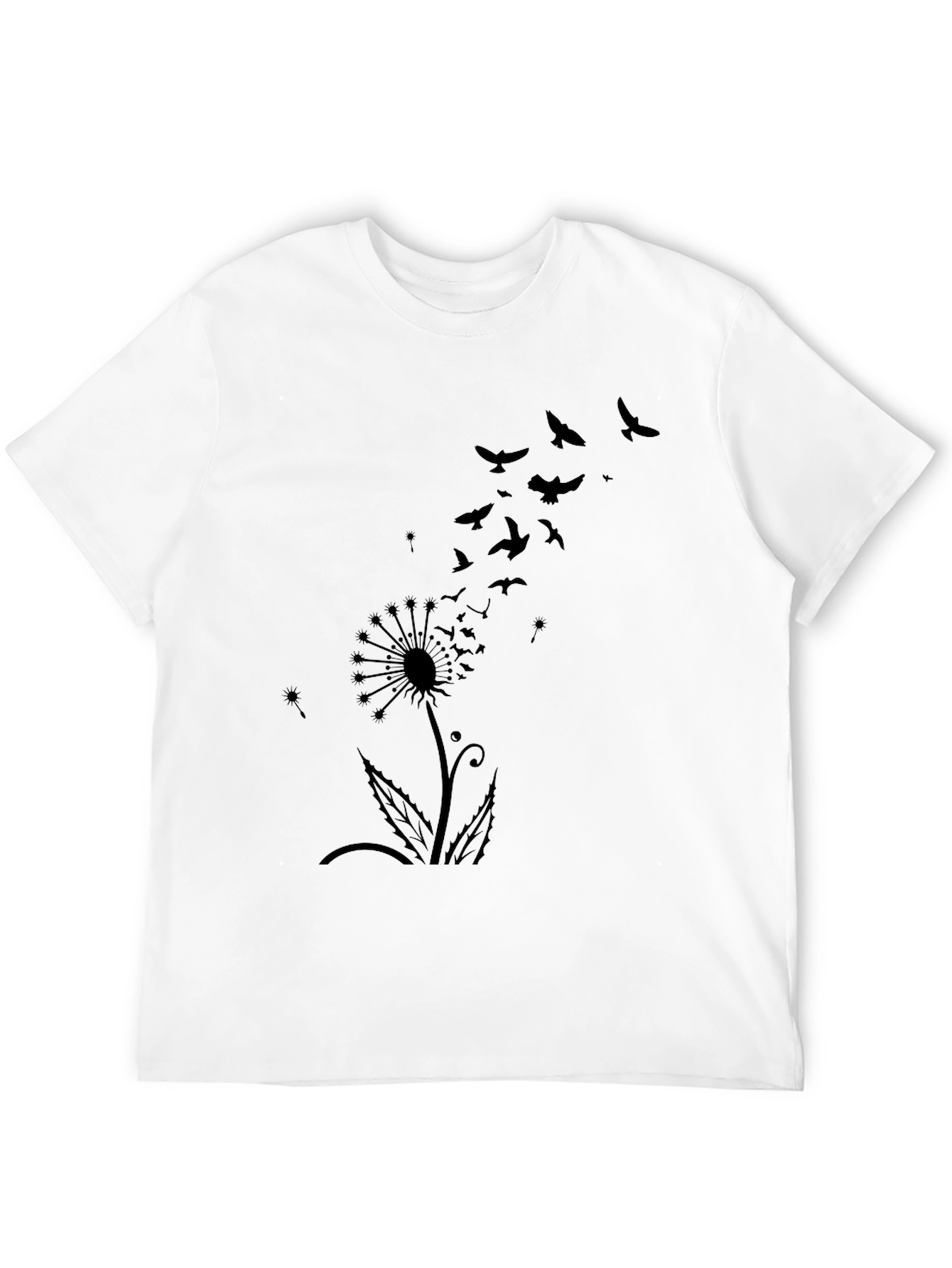 Mens Black Dandelion Bird Graphic Tee