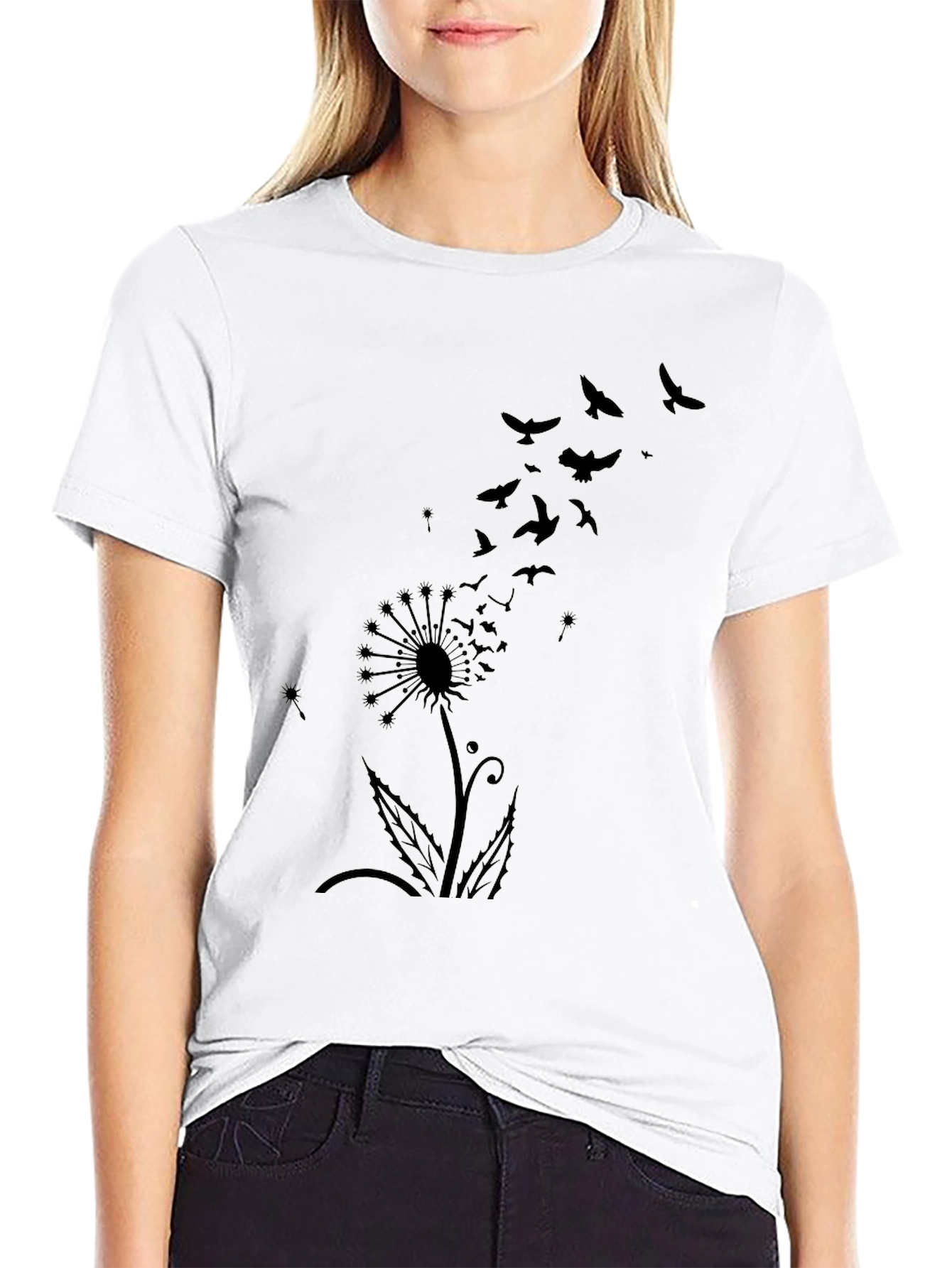 Mens Black Dandelion Bird Graphic Tee