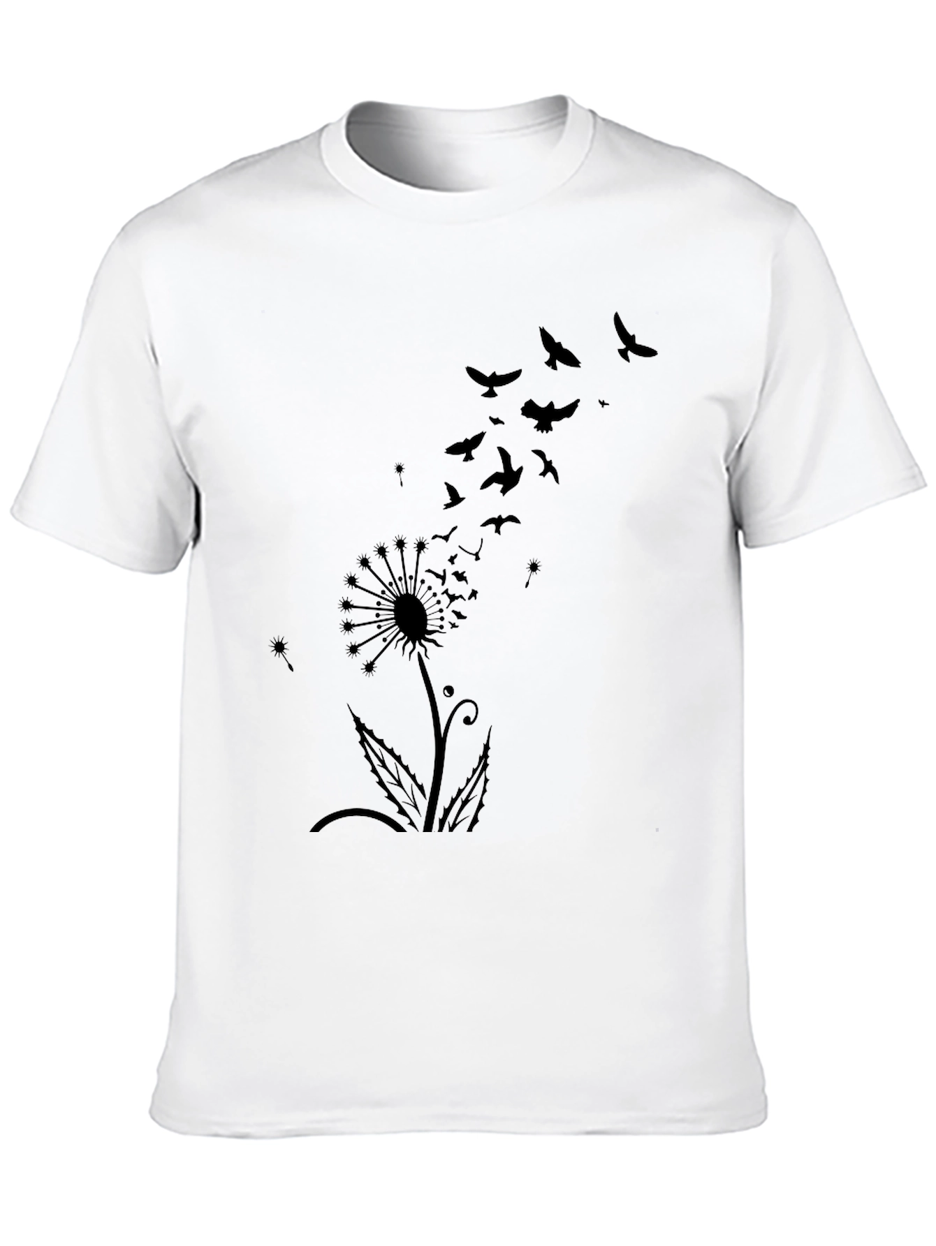 Mens Black Dandelion Bird Graphic Tee