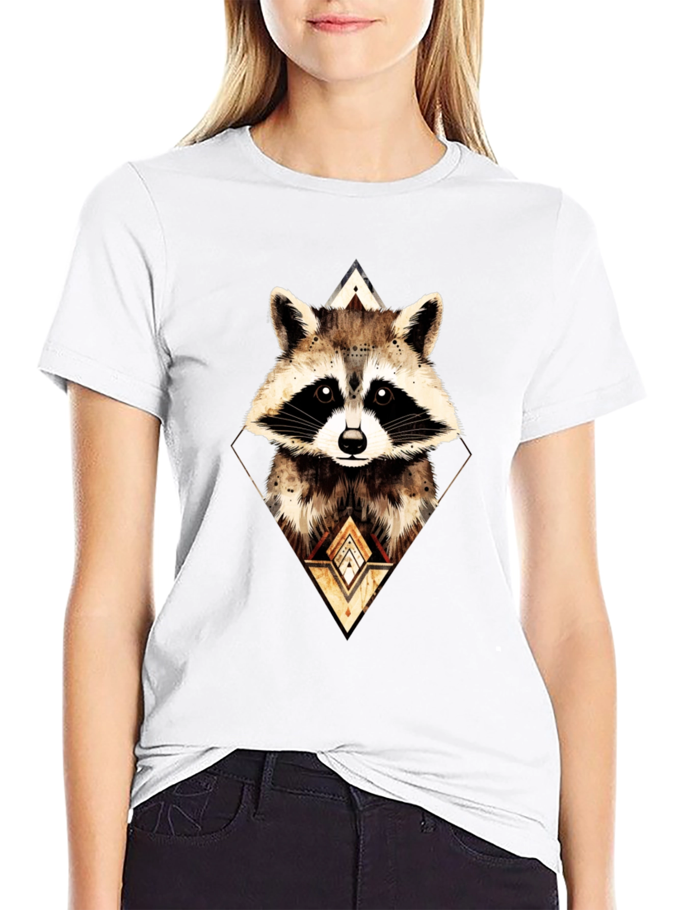 Geometric Raccoon Graphic Tee - Black