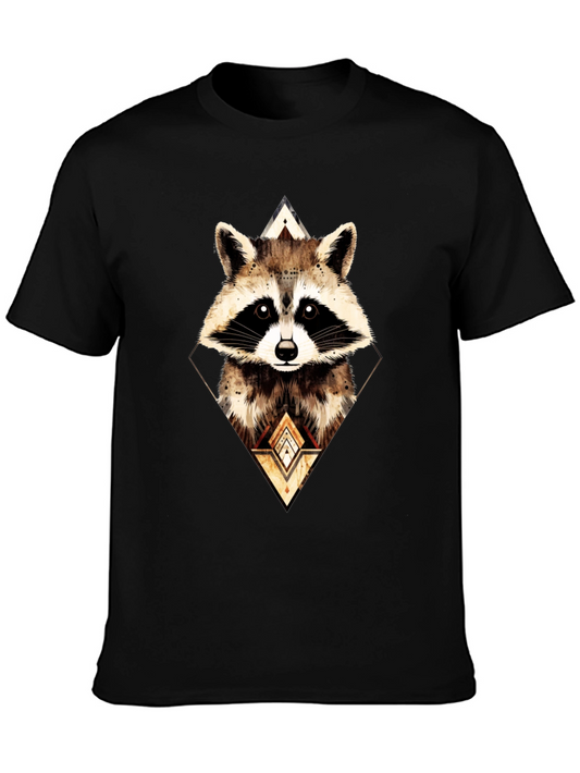 Geometric Raccoon Graphic Tee - Black