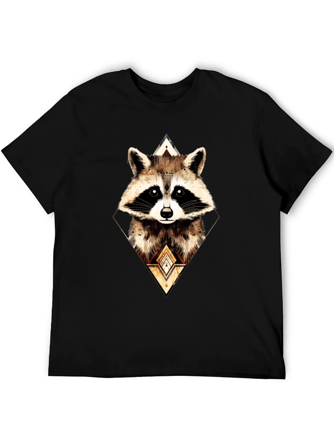 Geometric Raccoon Graphic Tee - Black