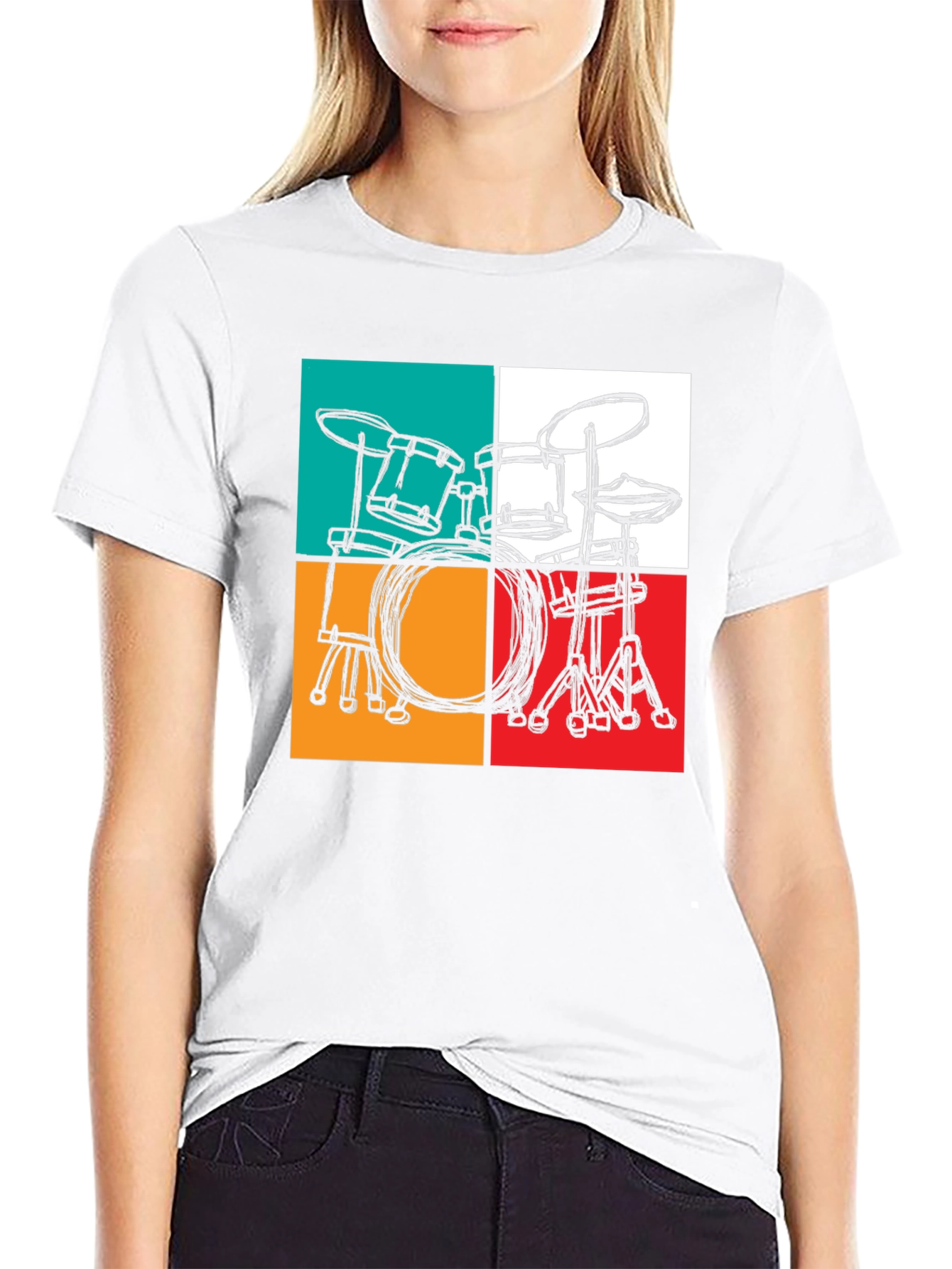 Retro Drum Set Graphic T-Shirt - Black