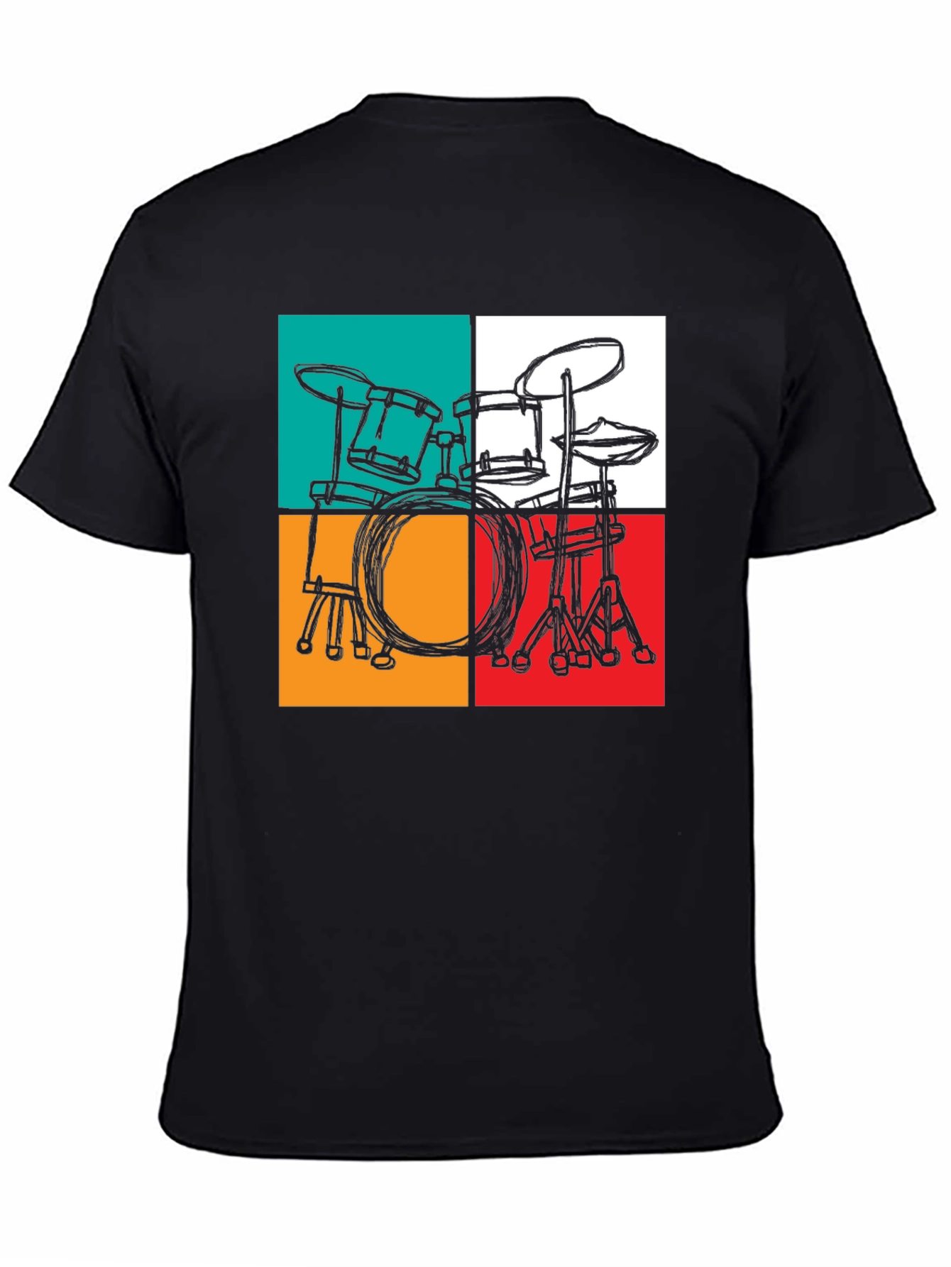 Retro Drum Set Graphic T-Shirt - Black