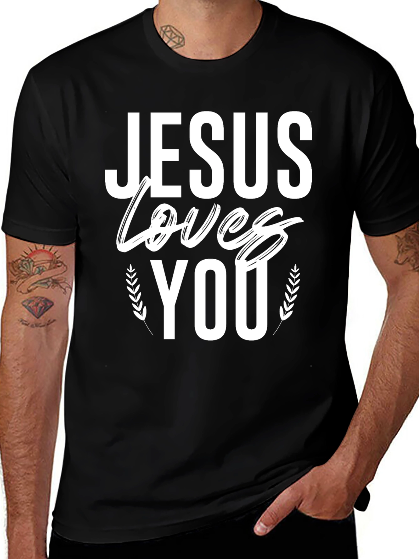 Jesus Loves You Graphic Black T-Shirt