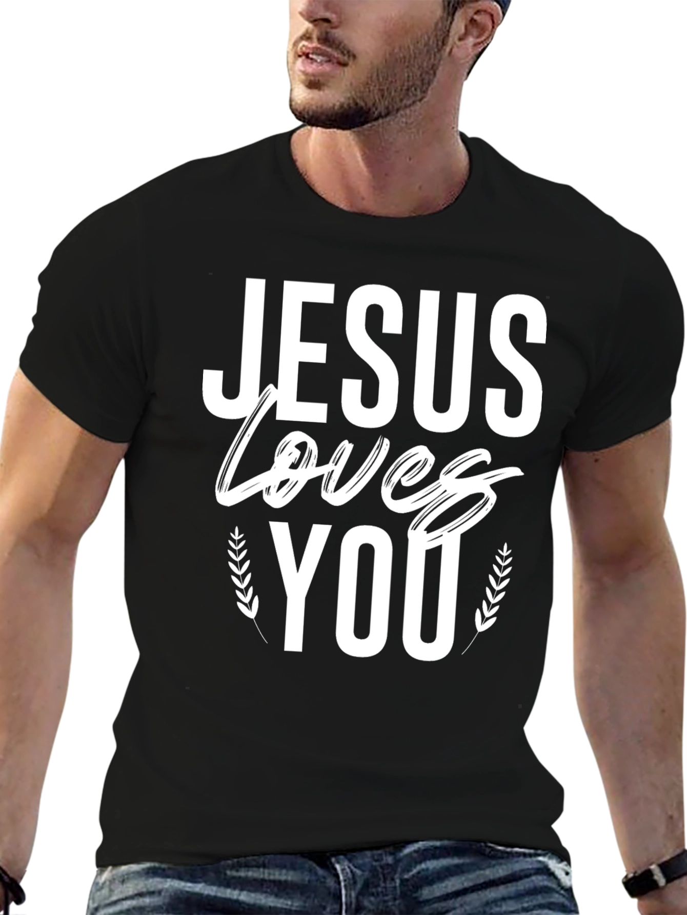 Jesus Loves You Graphic Black T-Shirt