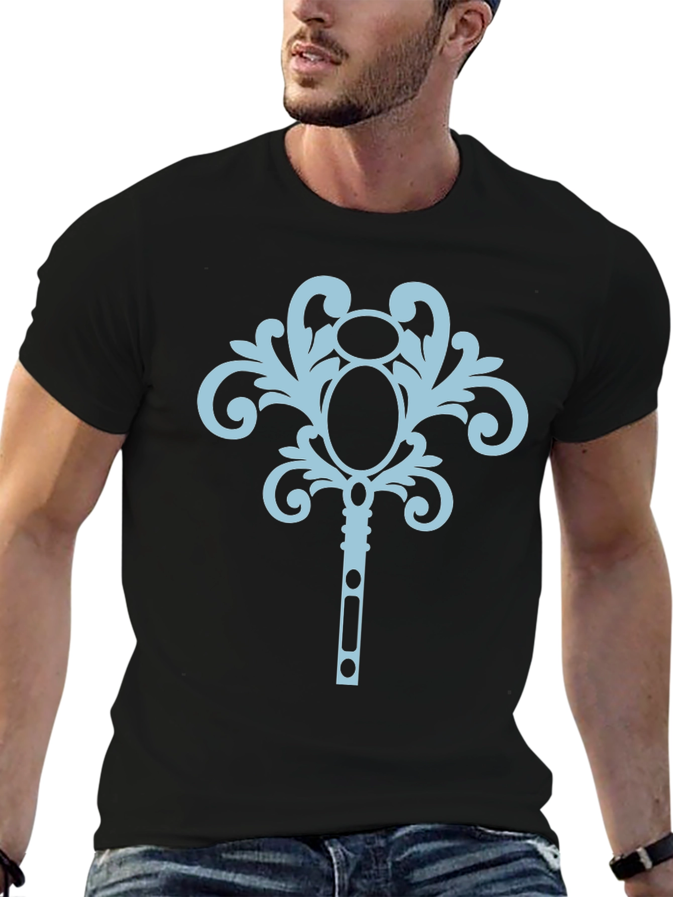 Black T-Shirt with Ornamental Key Design