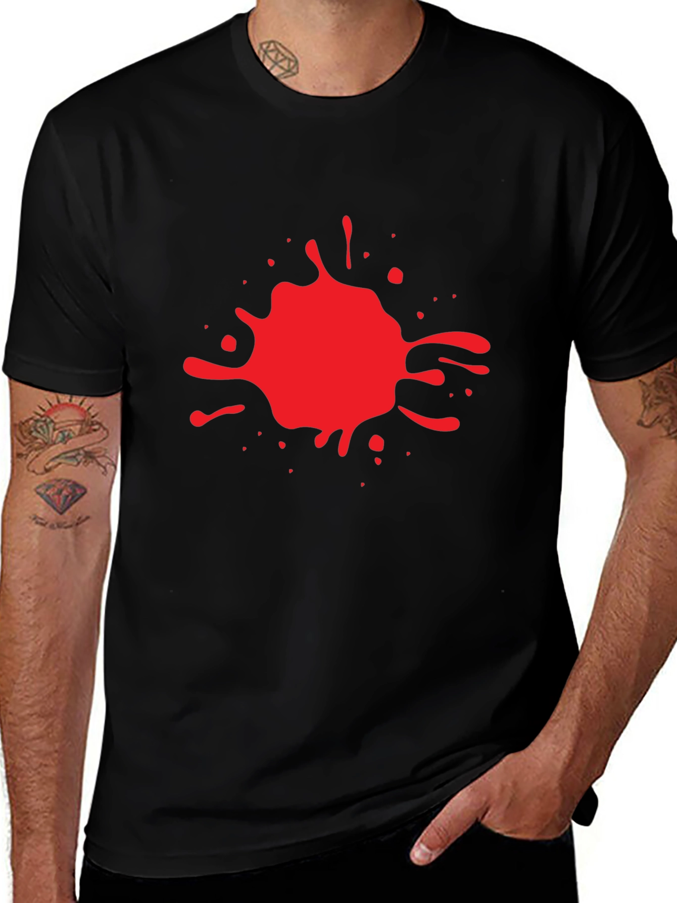 Black T-Shirt with Red Splatter Design