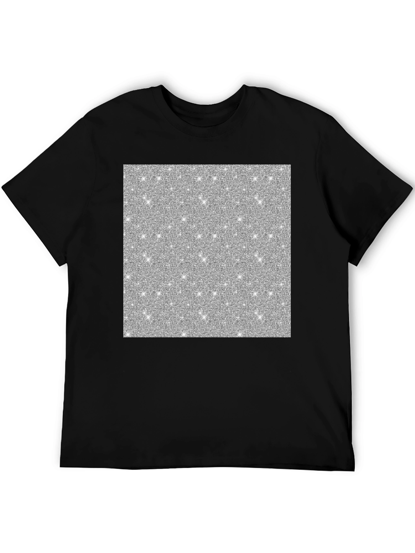 Sparkling Silver Glitter Graphic Black T-Shirt