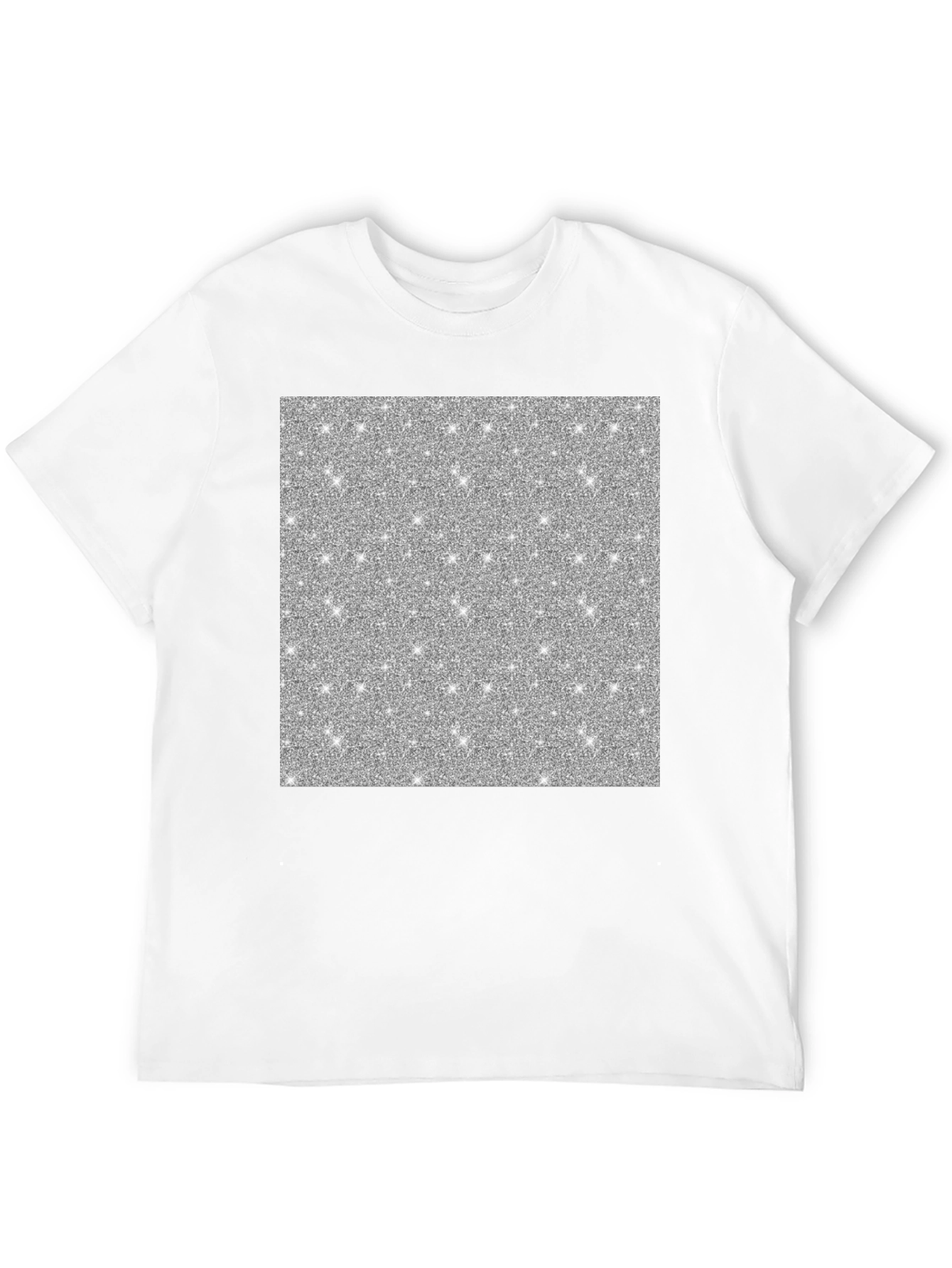 Sparkling Silver Glitter Graphic Black T-Shirt
