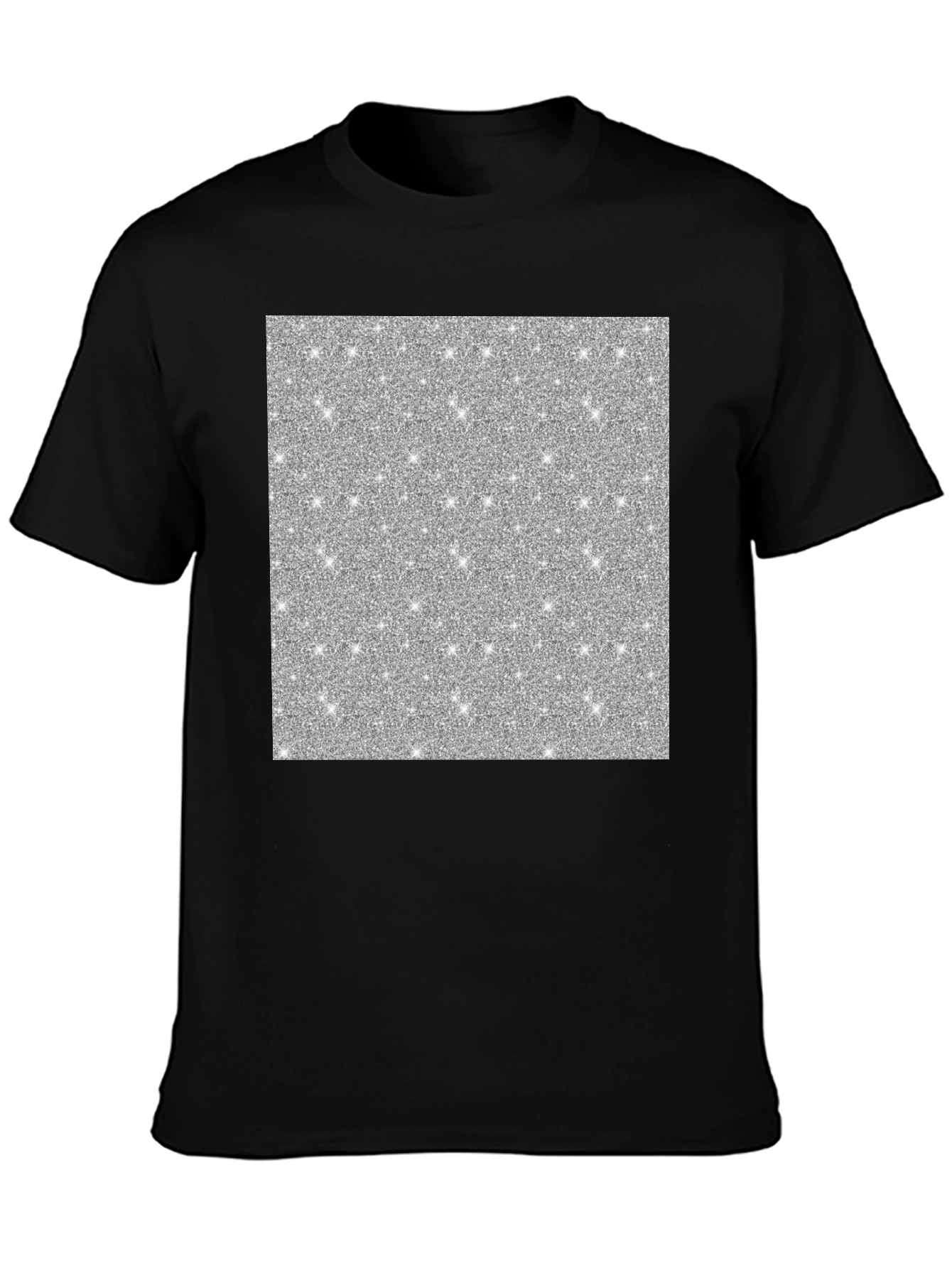 Sparkling Silver Glitter Graphic Black T-Shirt