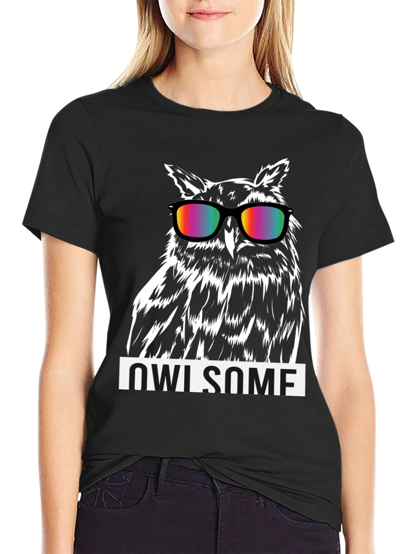 Owl-some Graphic Tee - Cool Owl with Rainbow Glasses