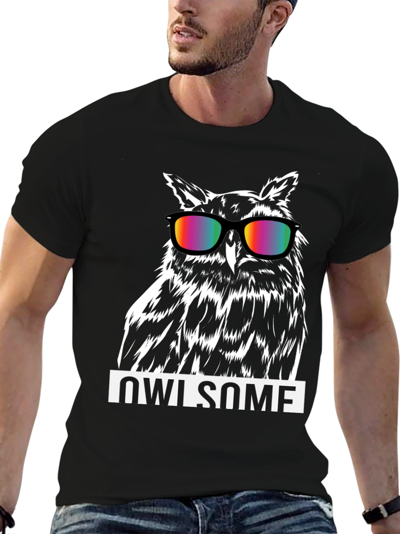 Owl-some Graphic Tee - Cool Owl with Rainbow Glasses