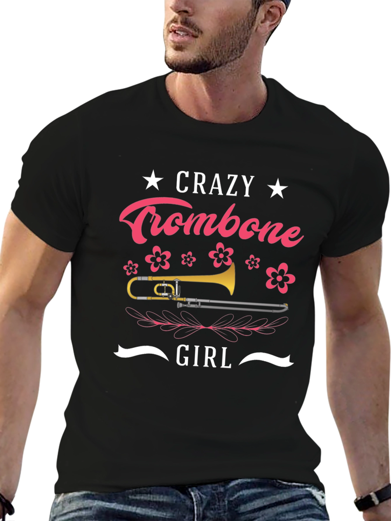 Crazy Trombone Girl Black T-Shirt