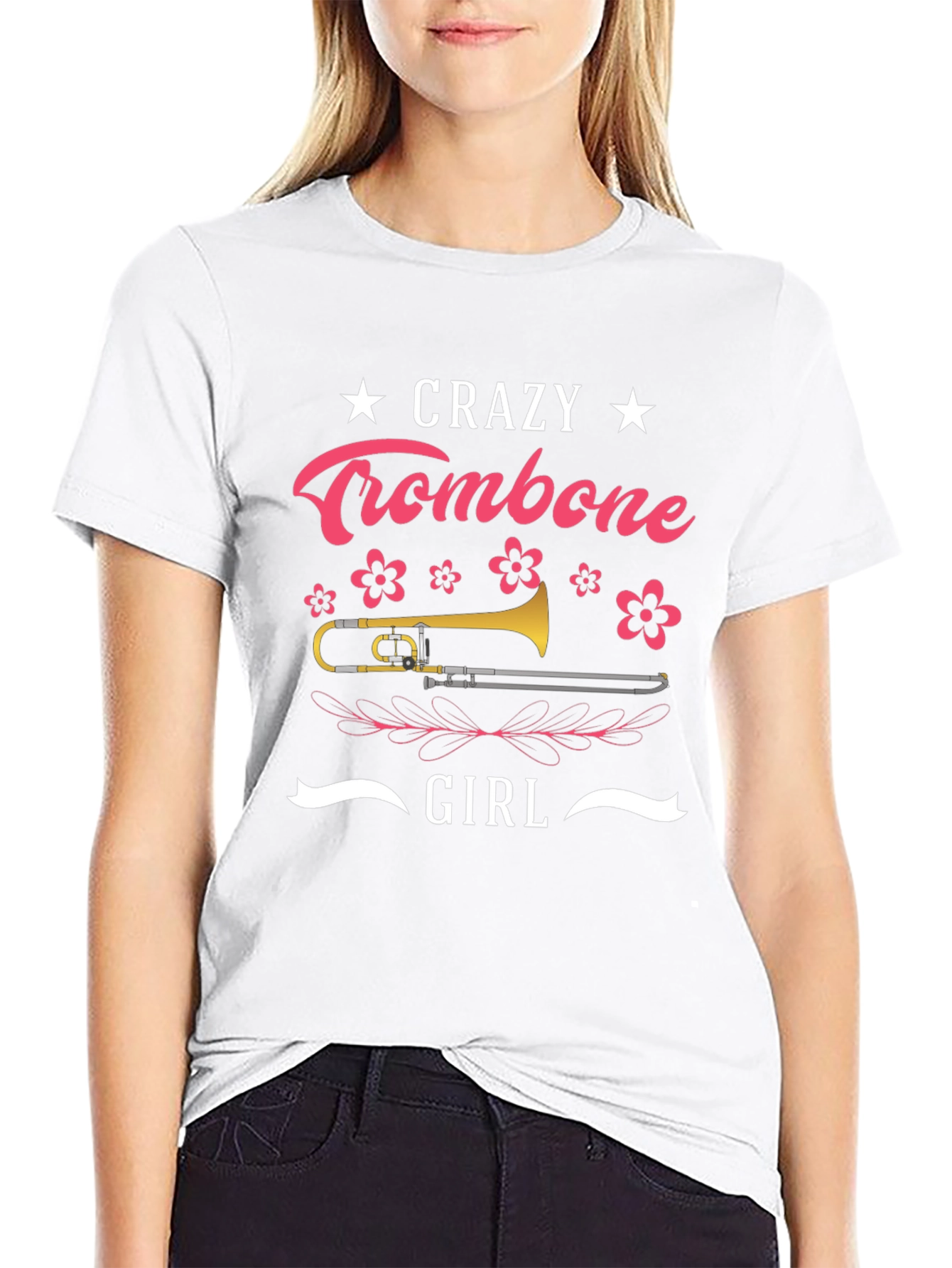 Crazy Trombone Girl Black T-Shirt