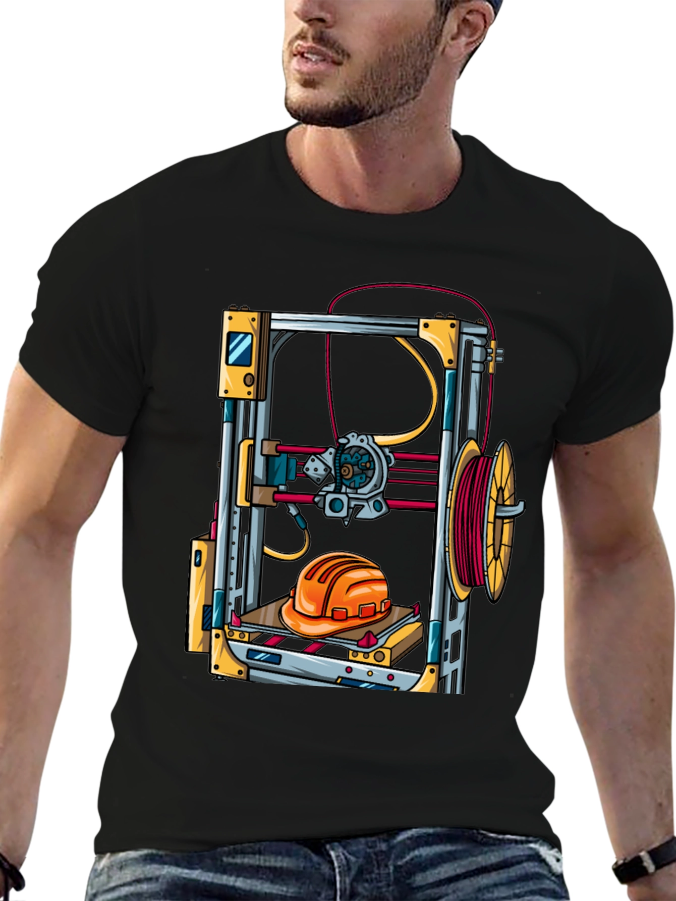 3D Printer Hard Hat Graphic Tee - Black