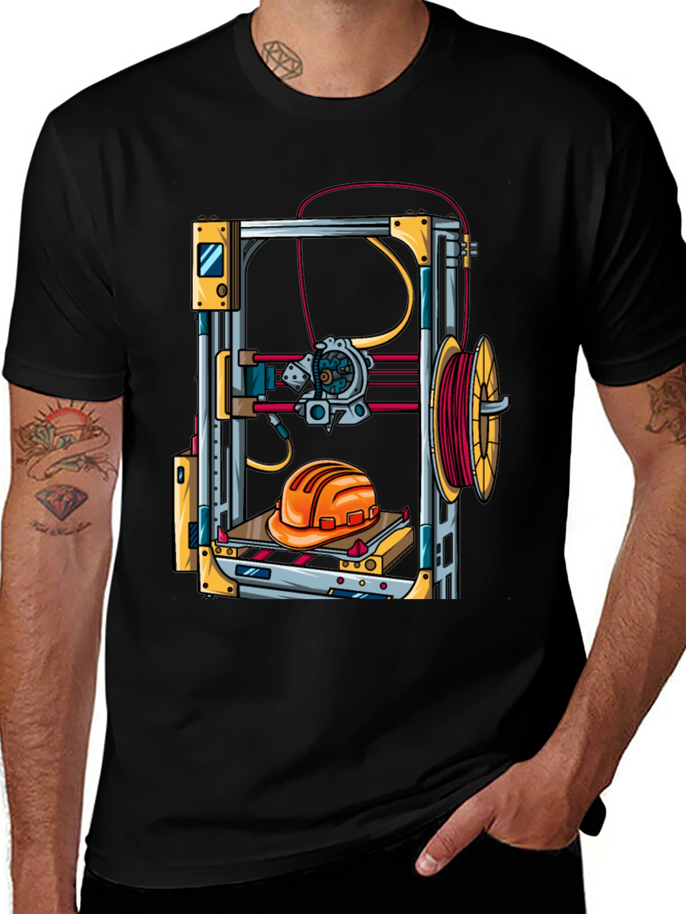 3D Printer Hard Hat Graphic Tee - Black