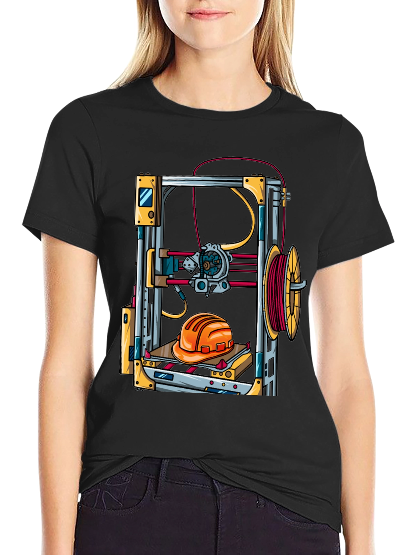 3D Printer Hard Hat Graphic Tee - Black