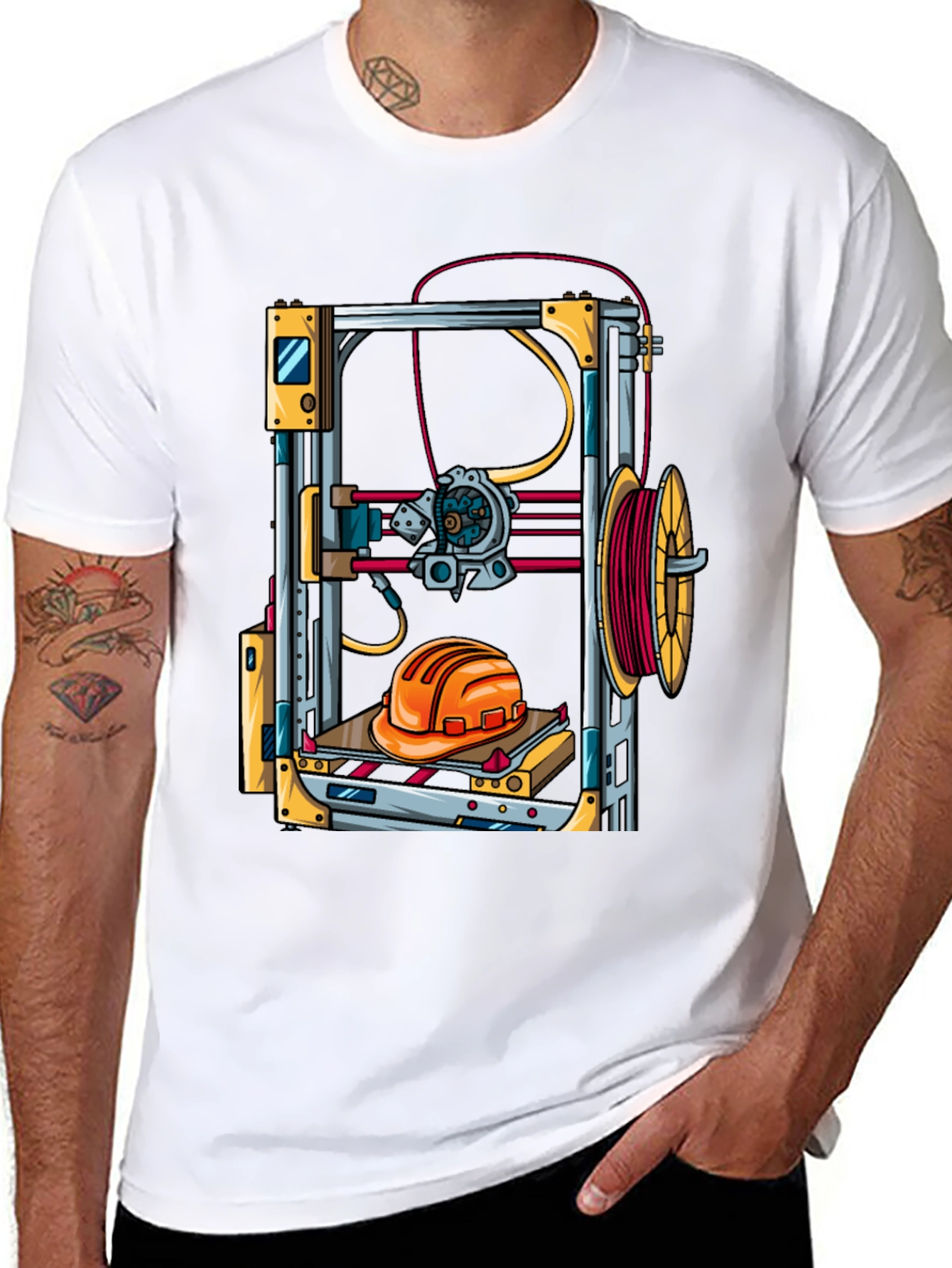 3D Printer Hard Hat Graphic Tee - Black