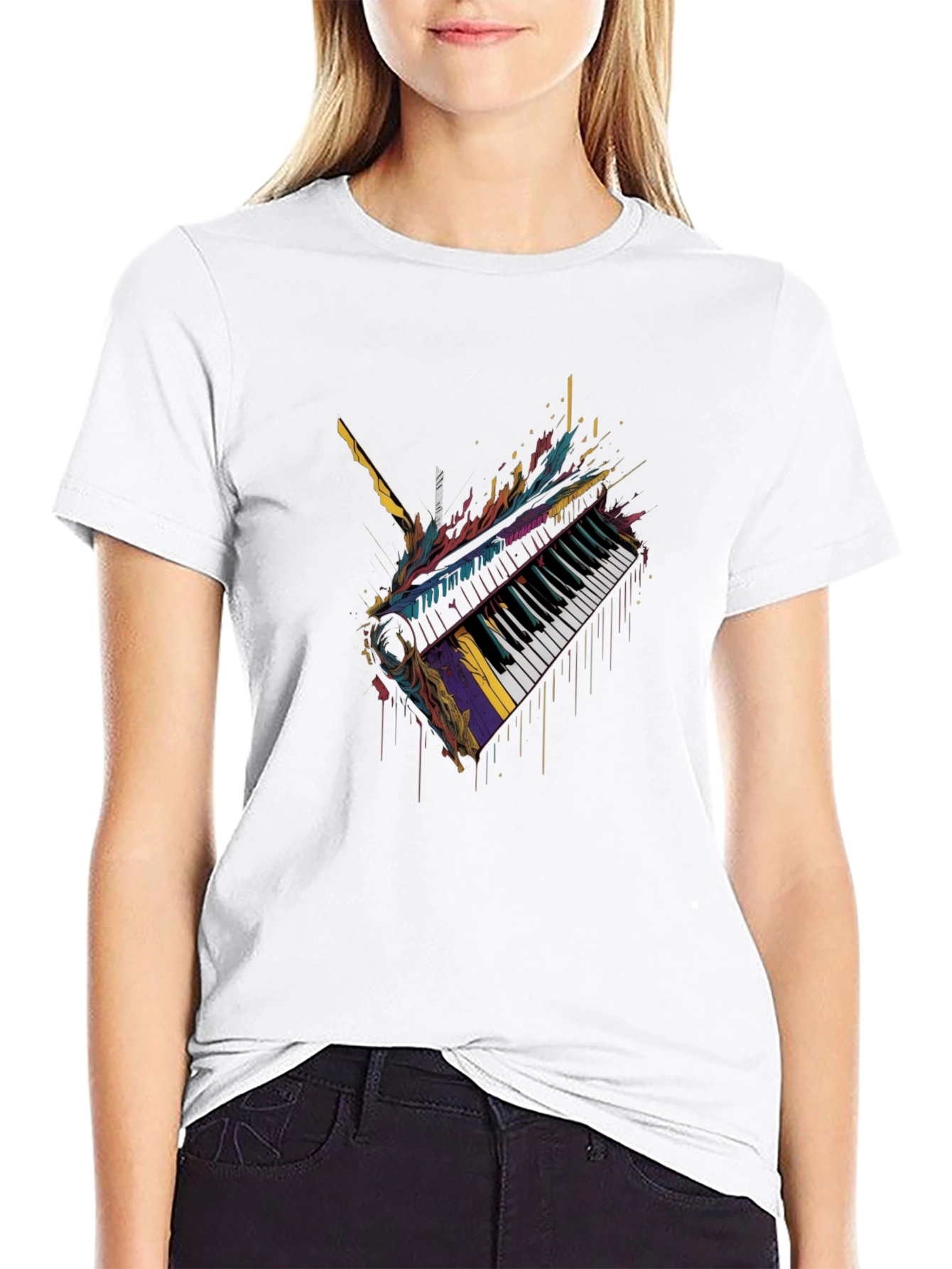 Abstract Piano Keys Graphic Black T-Shirt