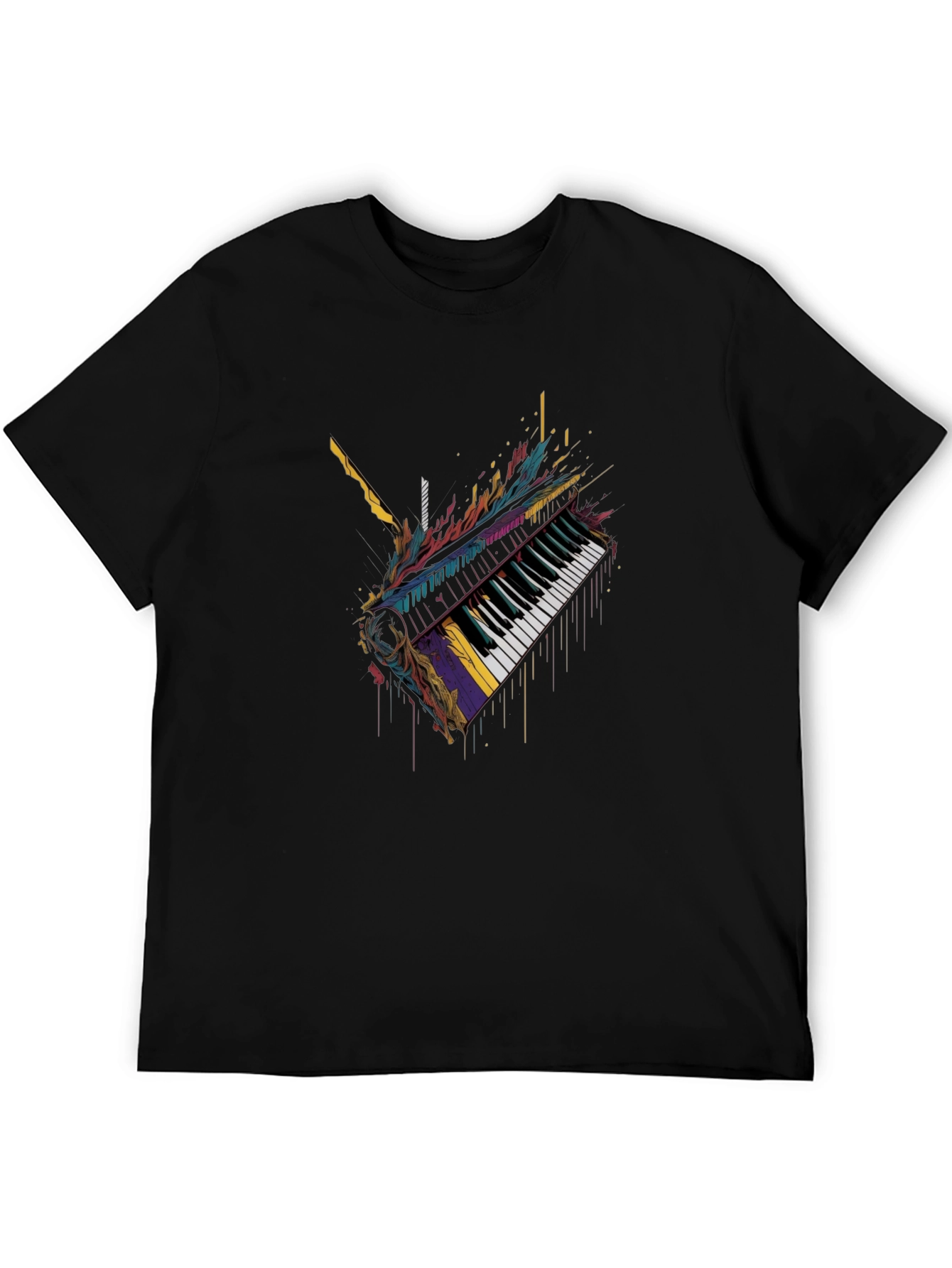 Abstract Piano Keys Graphic Black T-Shirt