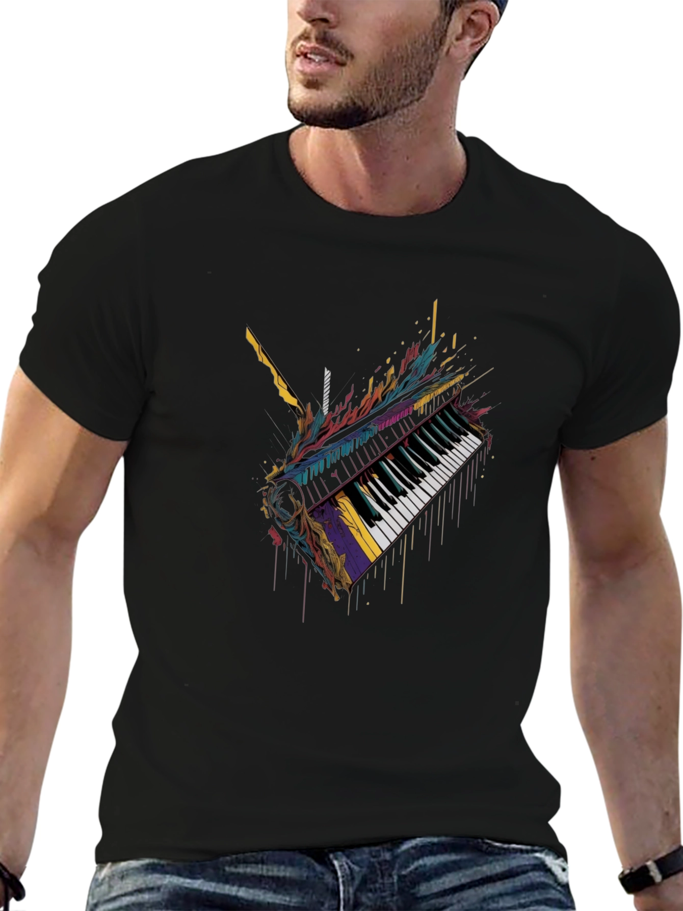 Abstract Piano Keys Graphic Black T-Shirt
