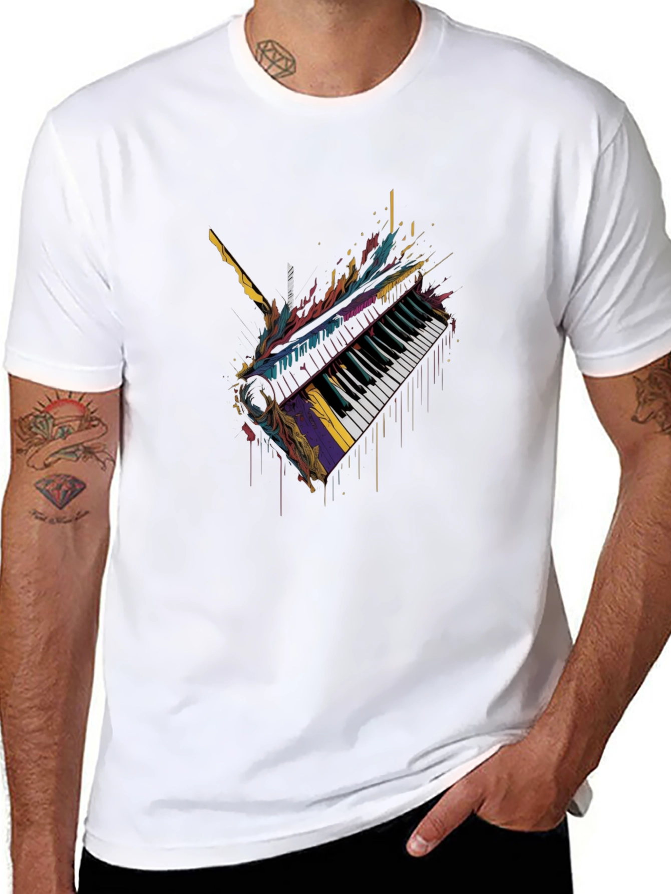 Abstract Piano Keys Graphic Black T-Shirt