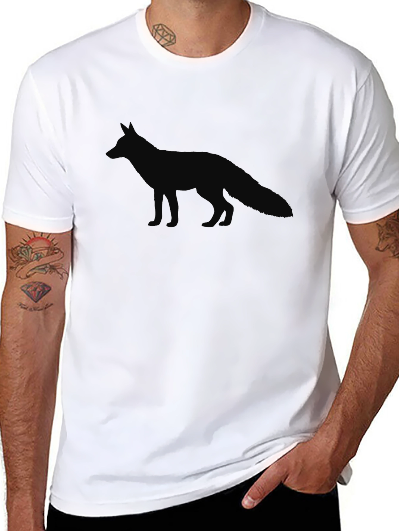 Mens Black T-Shirt with Fox Silhouette
