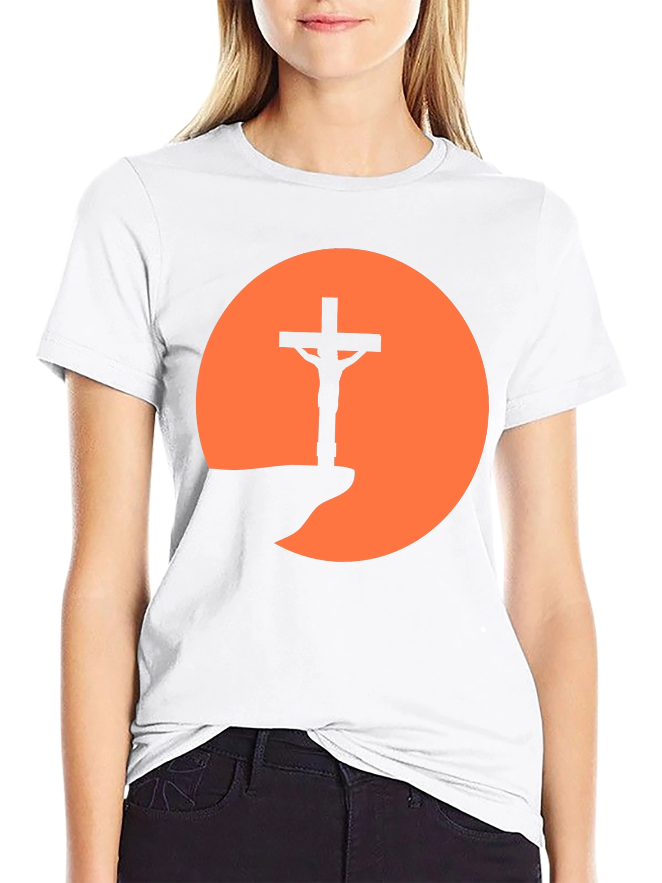 Silhouette Cross Sunset Graphic Tee - Black